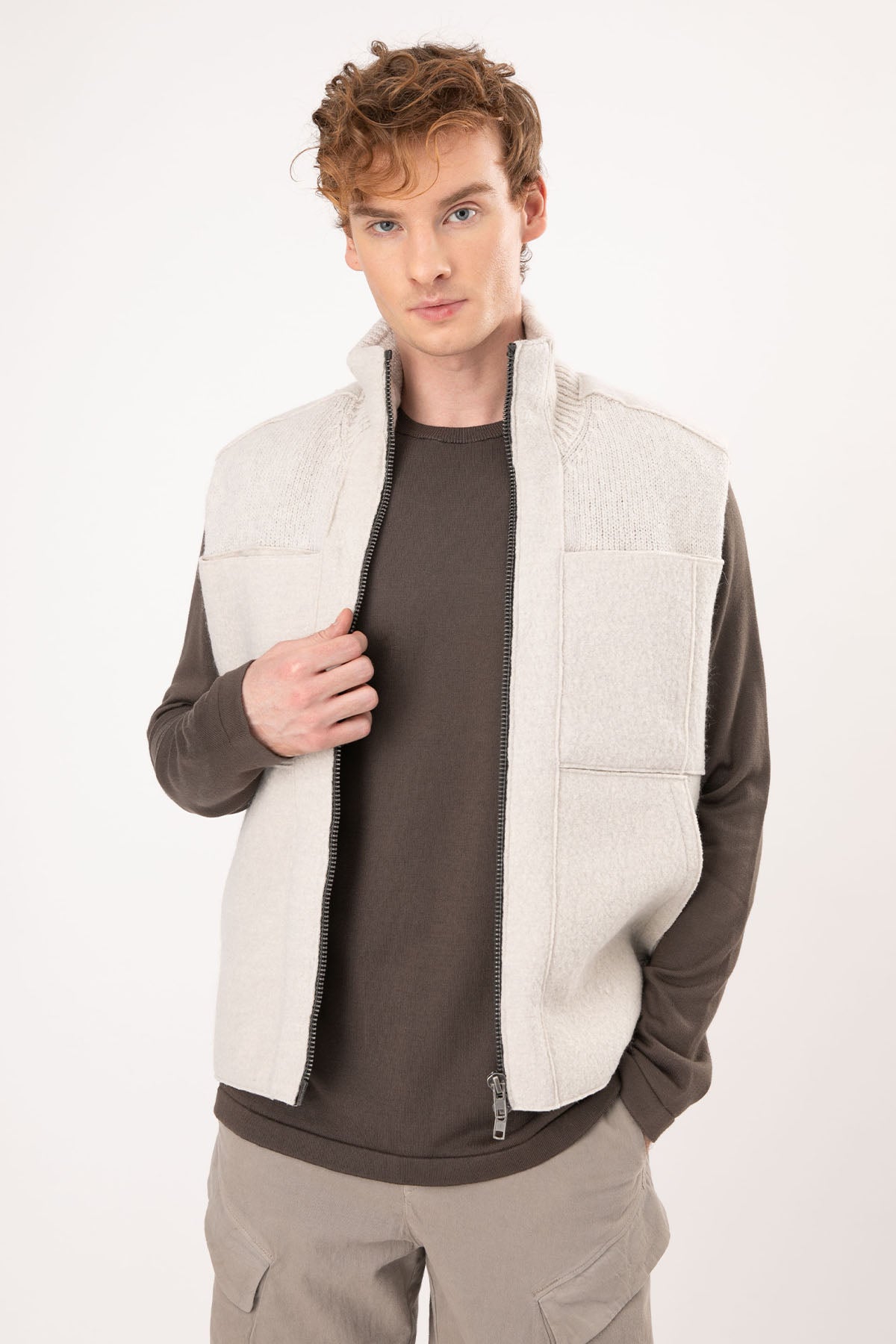 Transit Dik Yaka Fermuarlı Yün Yelek-Libas Trendy Fashion Store