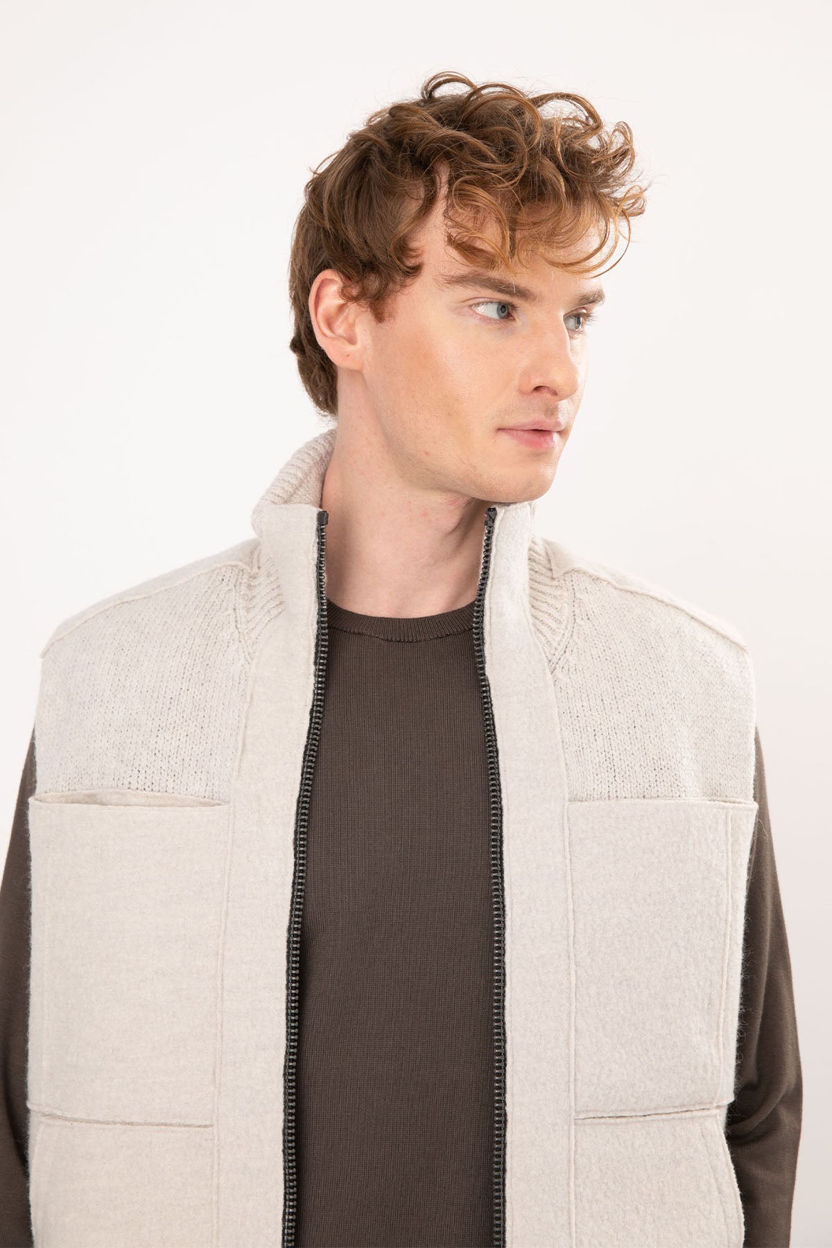 Transit Dik Yaka Fermuarlı Yün Yelek-Libas Trendy Fashion Store