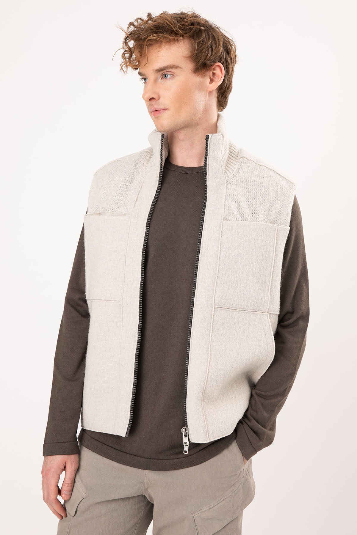 Transit Dik Yaka Fermuarlı Yün Yelek-Libas Trendy Fashion Store