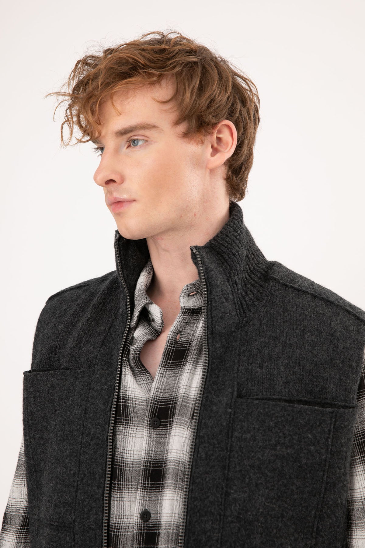 Transit Dik Yaka Fermuarlı Yün Yelek-Libas Trendy Fashion Store