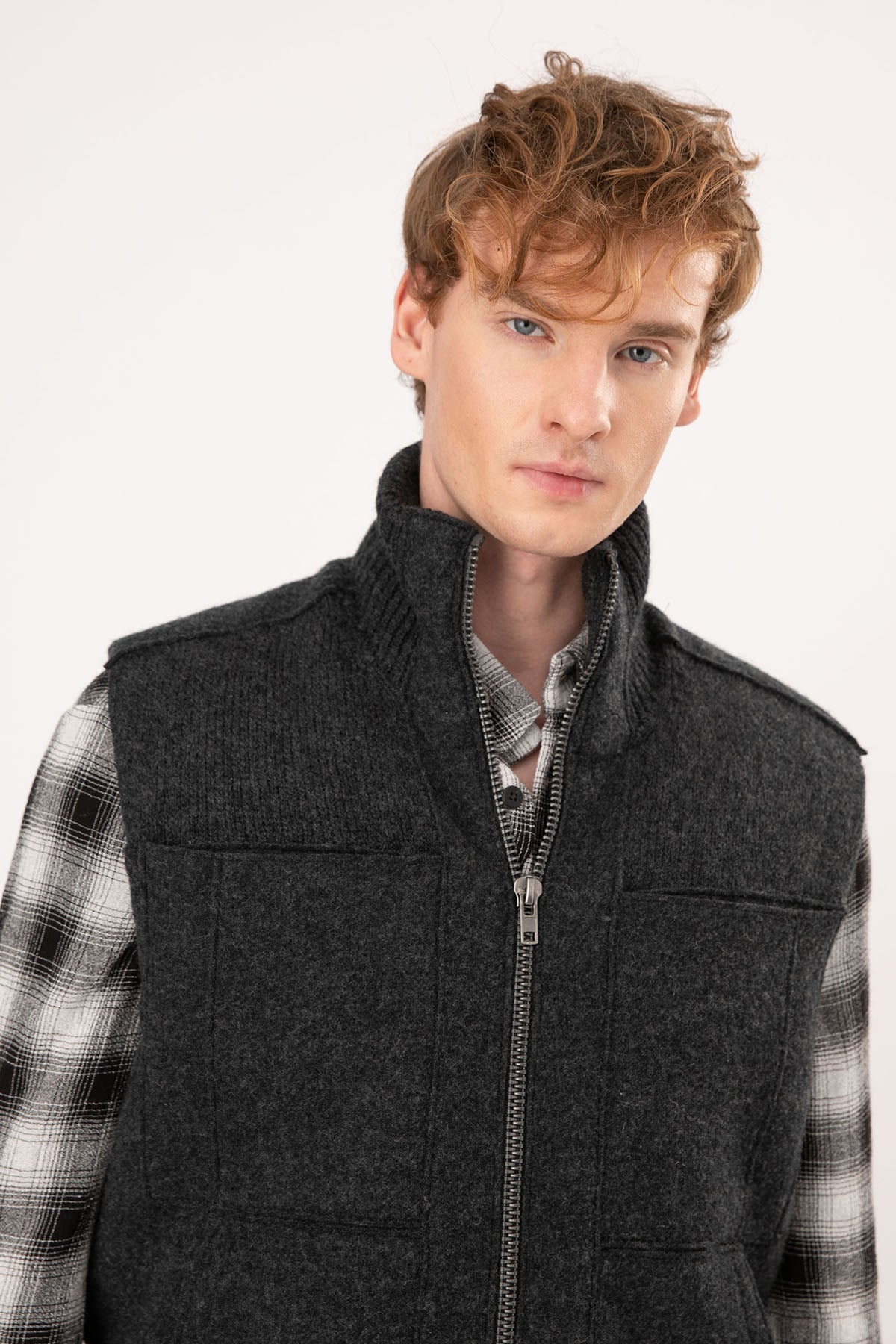 Transit Dik Yaka Fermuarlı Yün Yelek-Libas Trendy Fashion Store