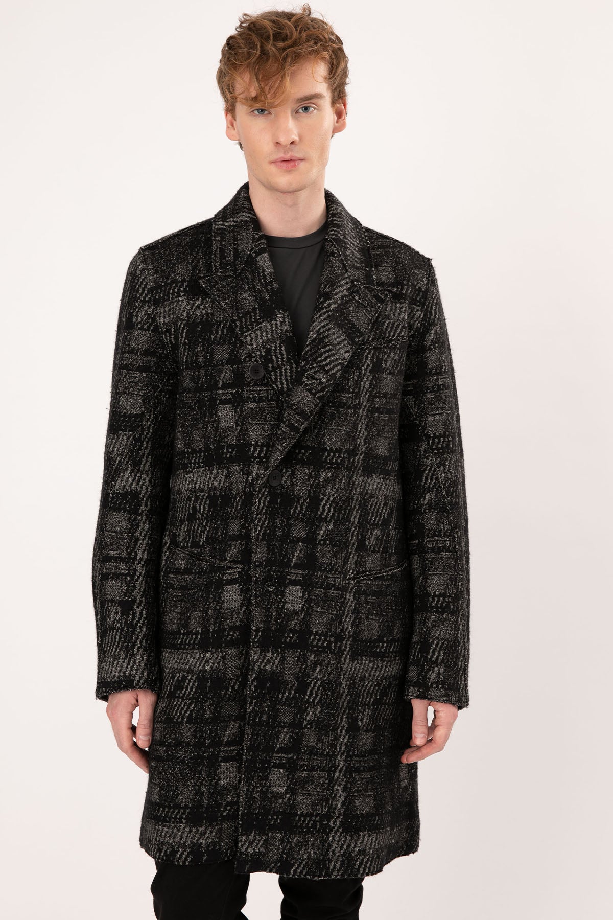 Transit Ekoseli Kruvaze Yün Kaban-Libas Trendy Fashion Store