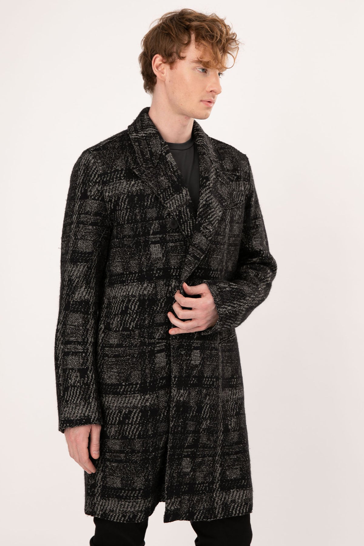 Transit Ekoseli Kruvaze Yün Kaban-Libas Trendy Fashion Store