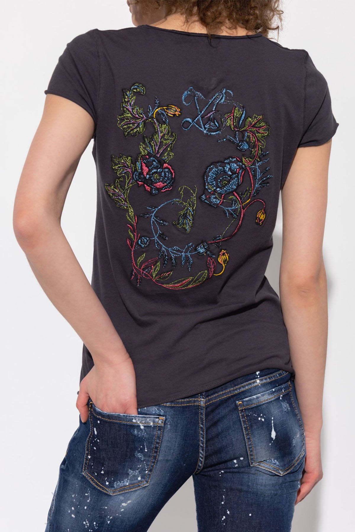 Zadig & Voltaire Çiçekli Nakış Kuru Kafa Desenli T-shirt-Libas Trendy Fashion Store