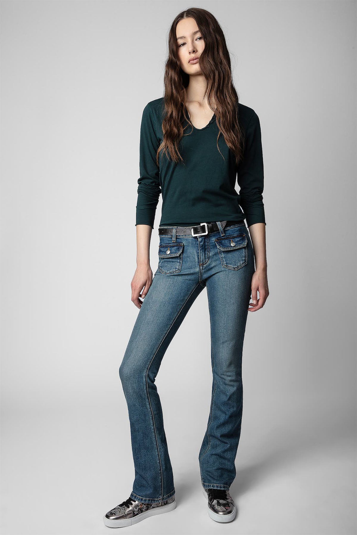 Zadig & Voltaire Yakma Kuru Kafa Desenli Uzun Kollu T-shirt-Libas Trendy Fashion Store