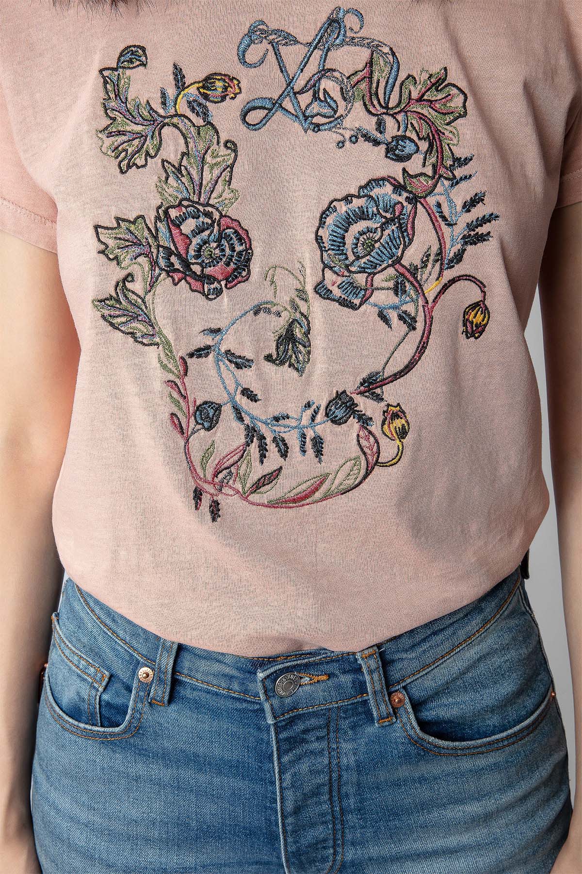 Zadig & Voltaire Nakış Çiçekli Kuru Kafa Desenli T-shirt-Libas Trendy Fashion Store