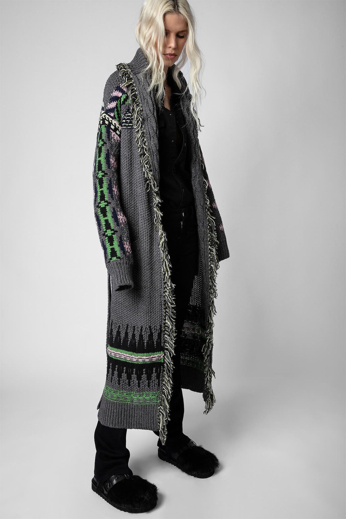 Zadig & Voltaire Kuşaklı Yün Örgü Uzun Triko Ceket-Libas Trendy Fashion Store
