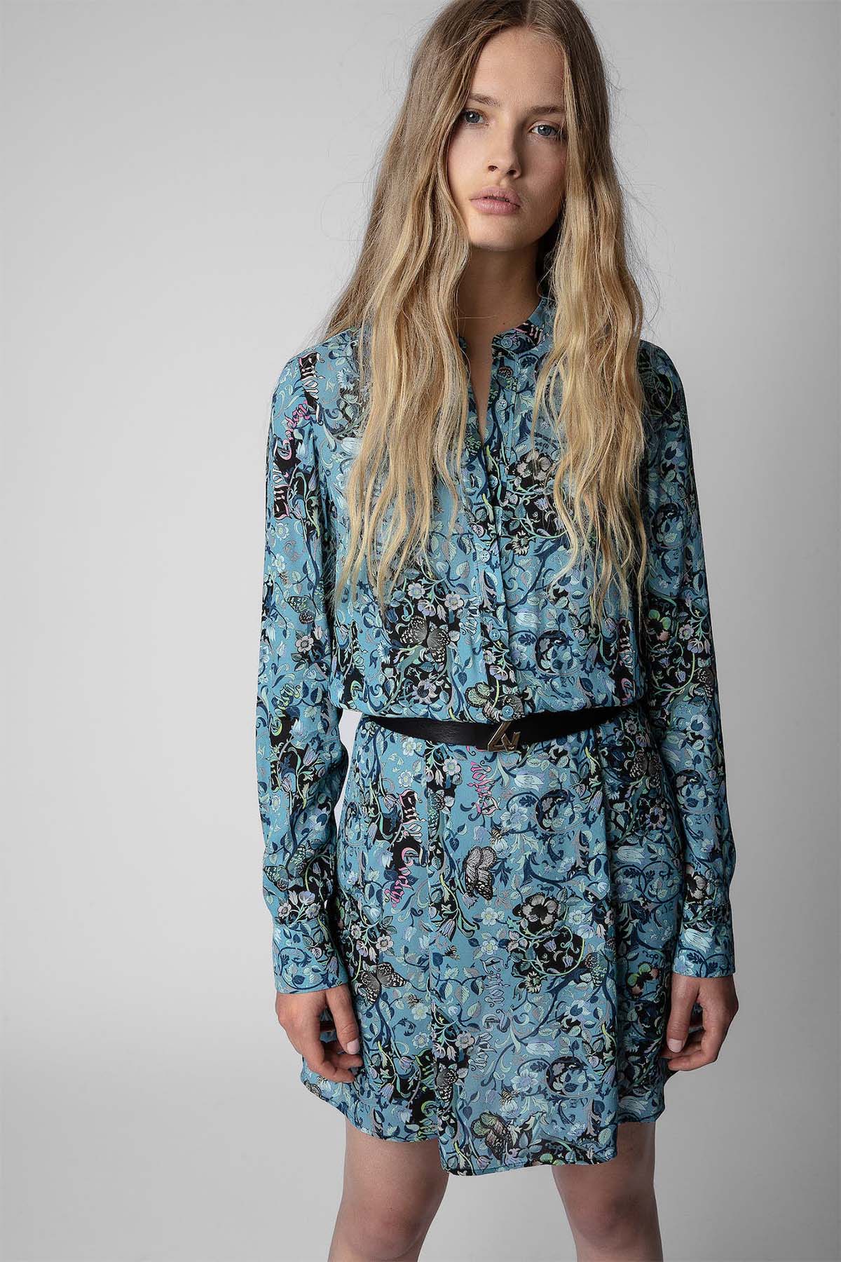 Zadig & Voltaire Hakim Yaka Çiçek Desenli Mini Elbise-Libas Trendy Fashion Store