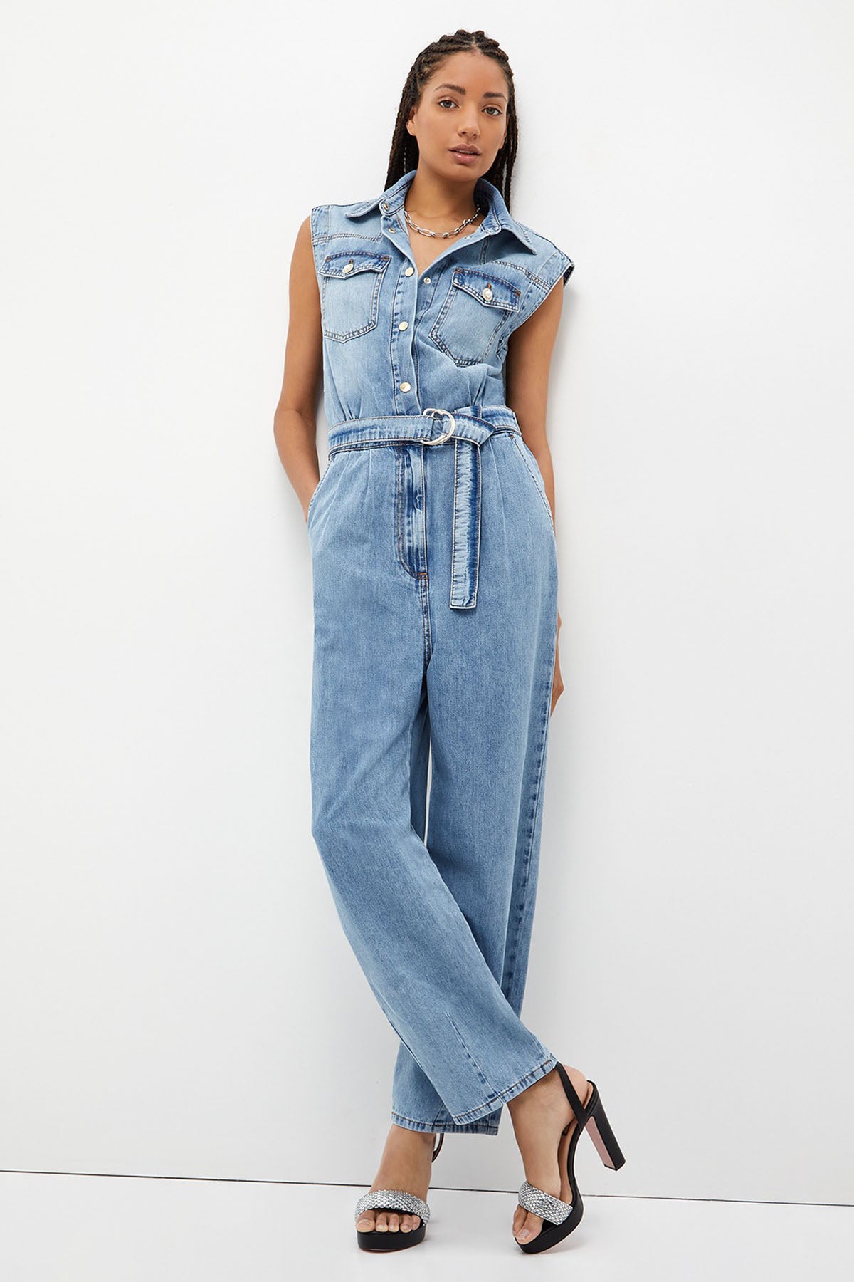 Liu Jo Kemerli Kolsuz Denim Tulum-Libas Trendy Fashion Store