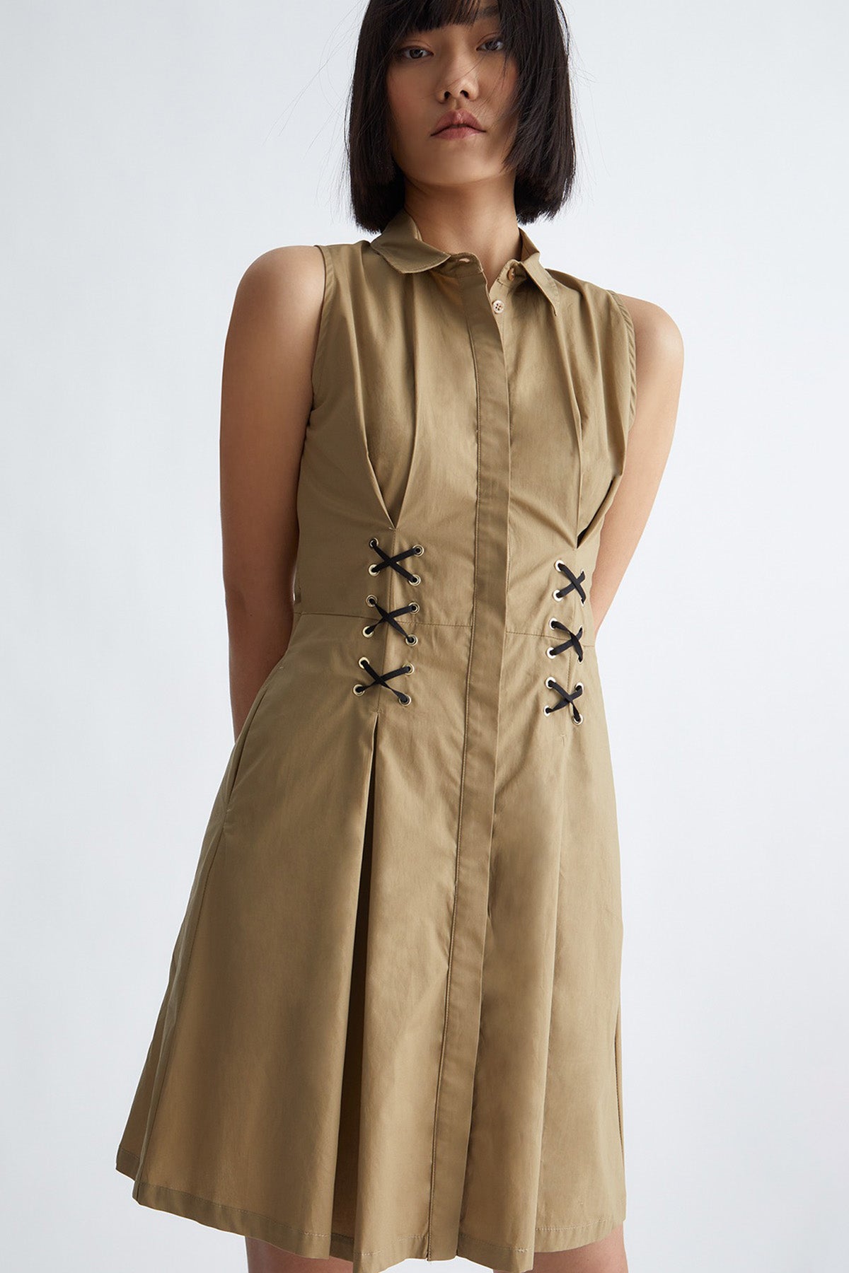 Liu Jo Klasik Yaka Belden Büzgülü Mini Elbise-Libas Trendy Fashion Store