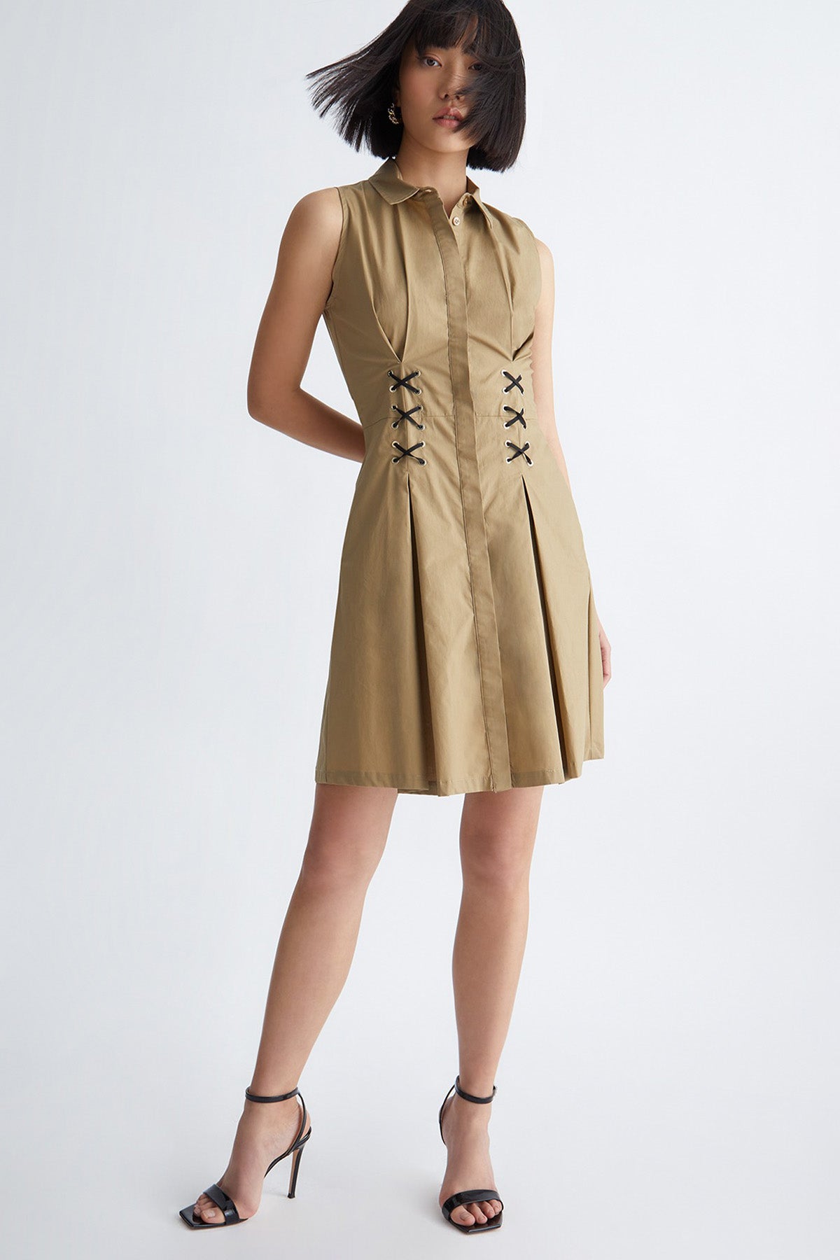Liu Jo Klasik Yaka Belden Büzgülü Mini Elbise-Libas Trendy Fashion Store
