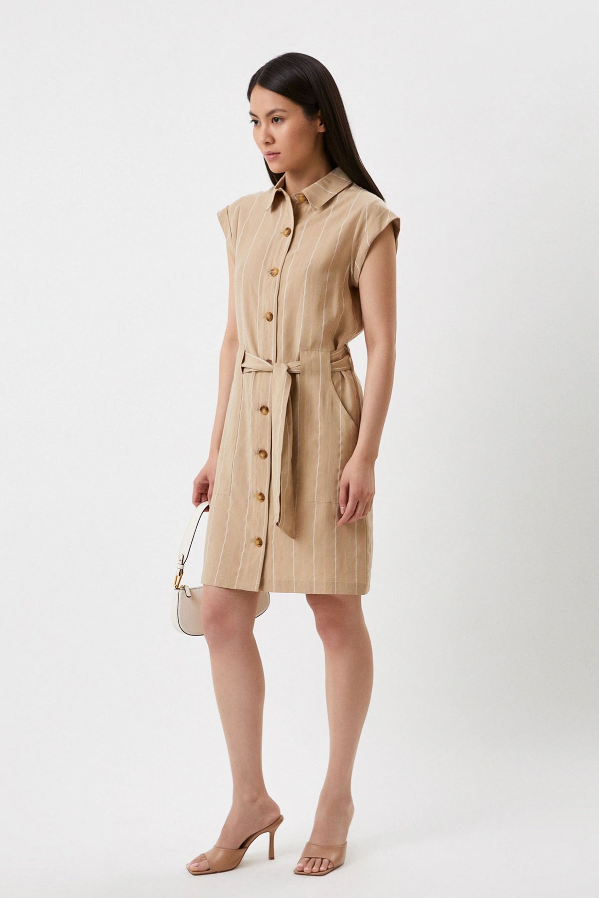 Liu Jo Çizgili Ketenli Mini Gömlek Elbise-Libas Trendy Fashion Store