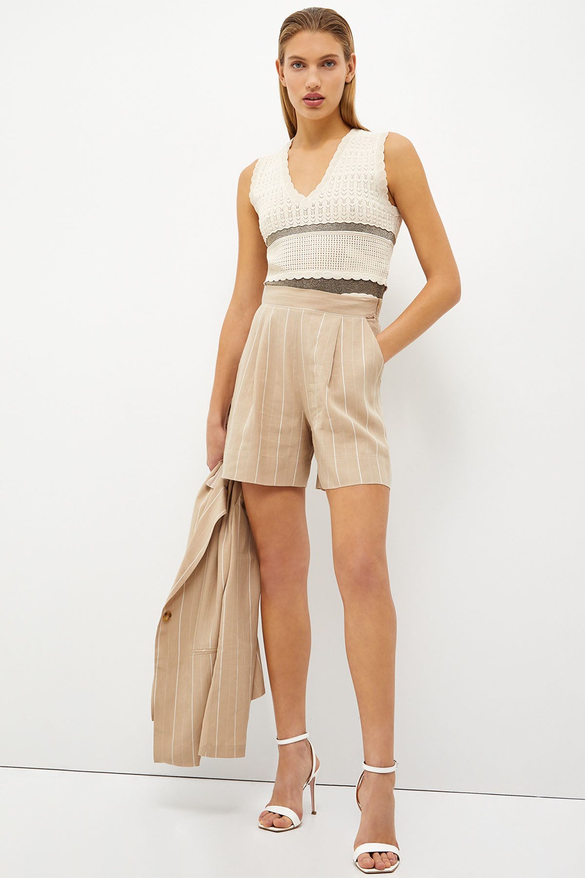 Liu Jo Çizgili Ketenli Yüksek Bel Şort-Libas Trendy Fashion Store