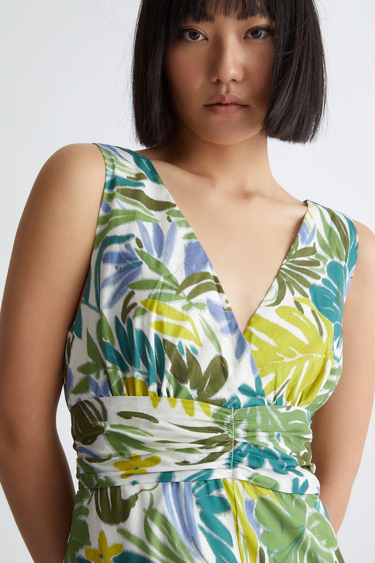 Liu Jo Desenli V Yaka Belden Kuşaklı Midi Elbise-Libas Trendy Fashion Store