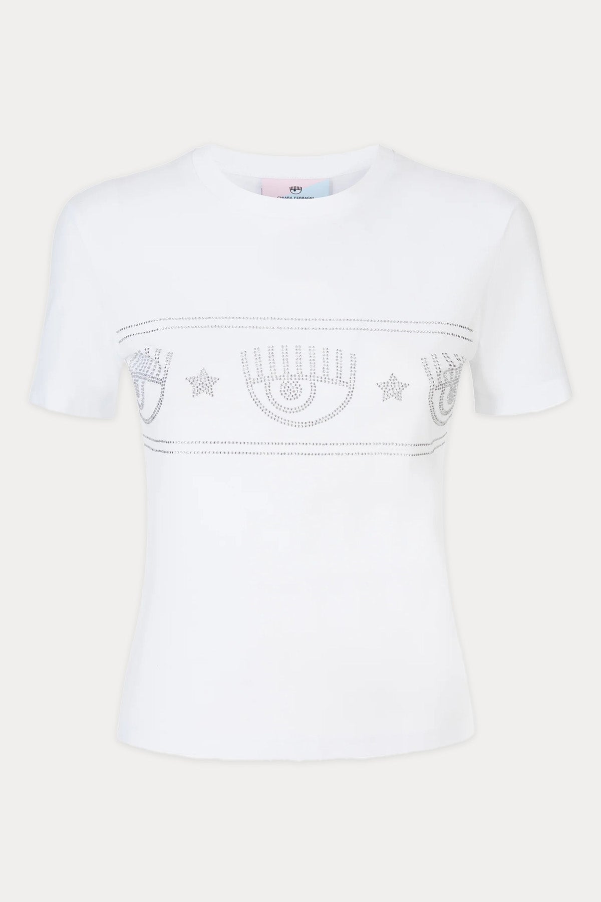 Chiara Ferragni Taş Aksesuarlı Yuvarlak Yaka Logolu T-shirt-Libas Trendy Fashion Store
