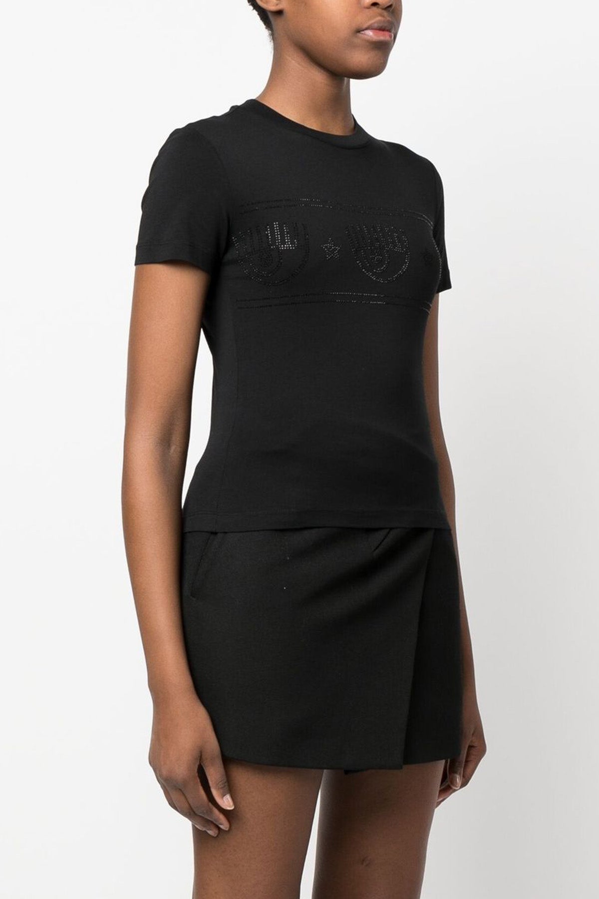 Chiara Ferragni Taş Aksesuarlı Yuvarlak Yaka Logolu T-shirt-Libas Trendy Fashion Store