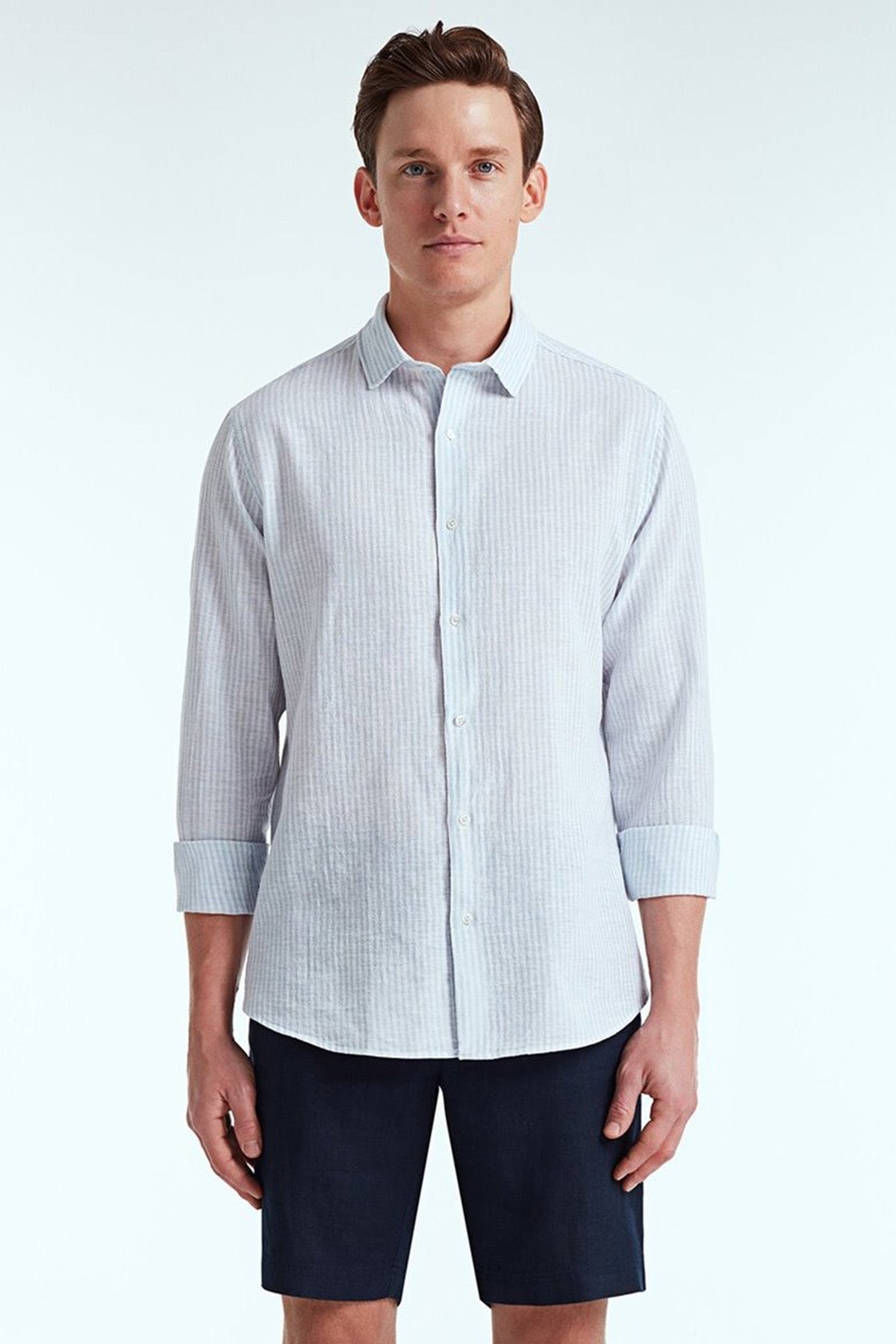 Bluemint Luca Stripey Custom Fit Keten Karışımlı Çizgili Gömlek-Libas Trendy Fashion Store