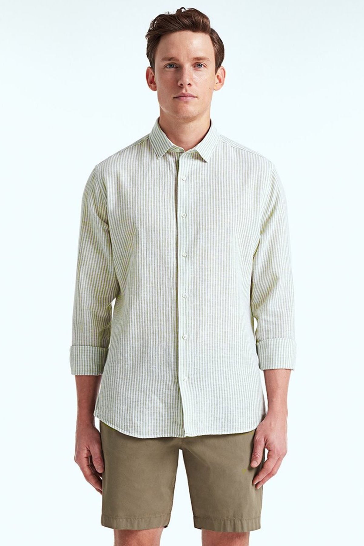 Bluemint Luca Stripey Custom Fit Keten Karışımlı Çizgili Gömlek-Libas Trendy Fashion Store