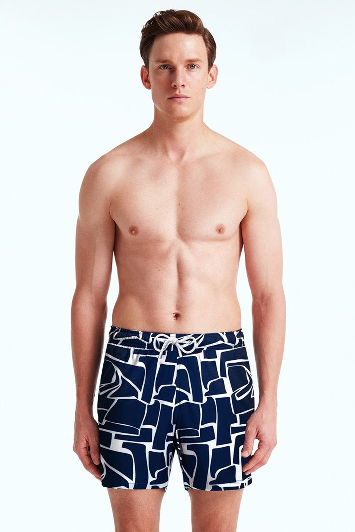 Bluemint Arthus Stretch Navy Blocks Şort Mayo-Libas Trendy Fashion Store