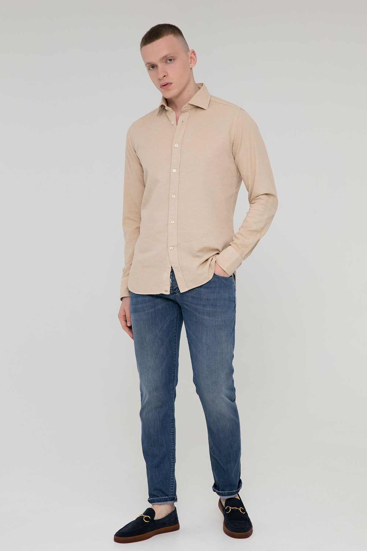 Tintoria Mattei Regular Fit İtalyan Yaka Yıkamalı Gömlek