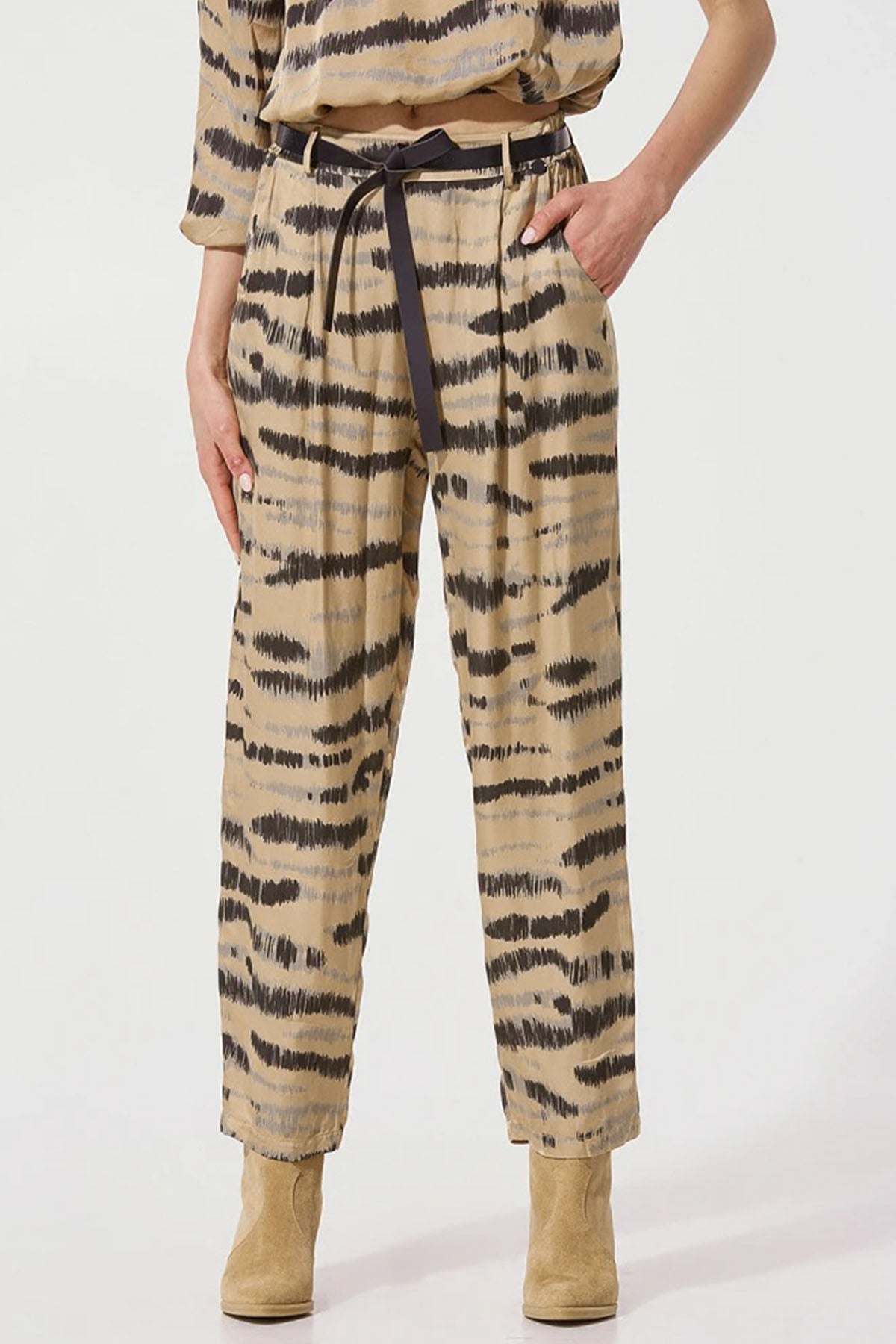 Bsb Belden Kemerli Desenli Pantolon-Libas Trendy Fashion Store
