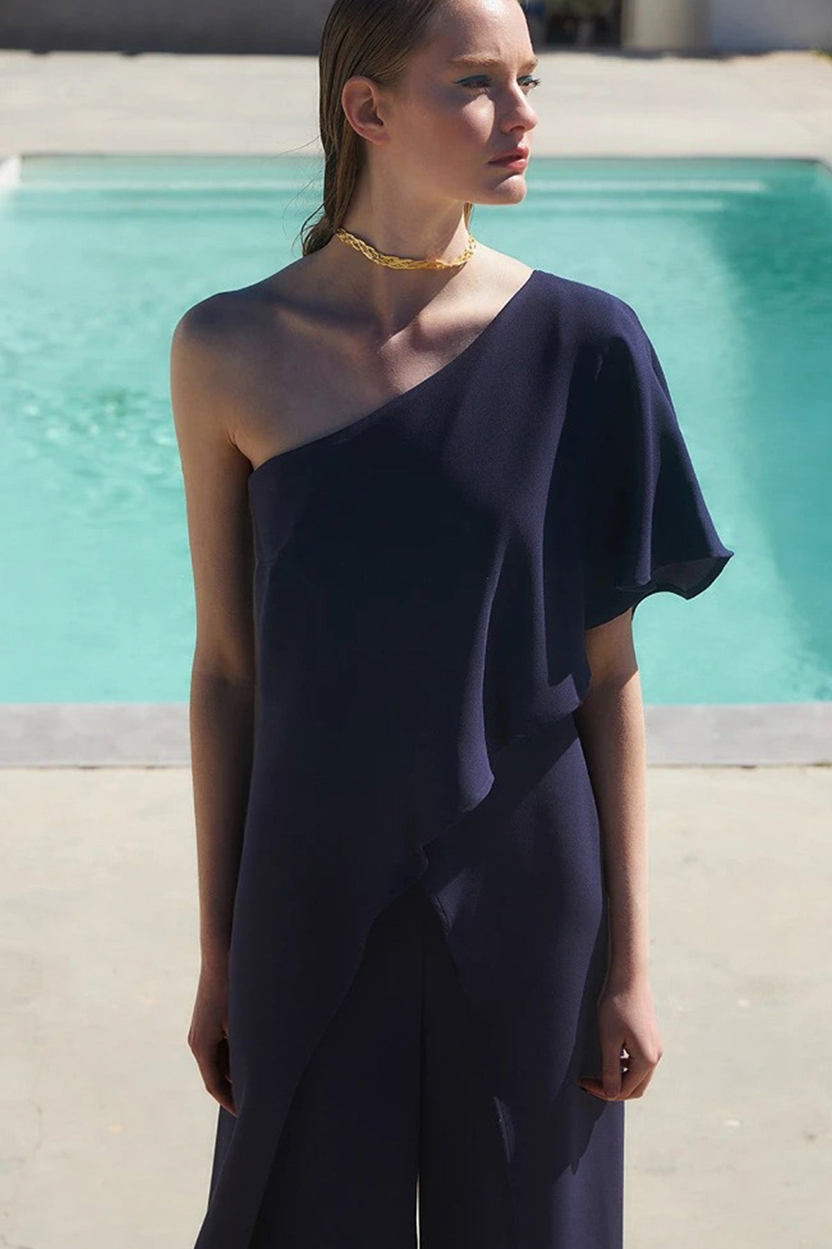 Bsb Tek Omuz Bacak Yırtmaçlı Abiye Tulum-Libas Trendy Fashion Store