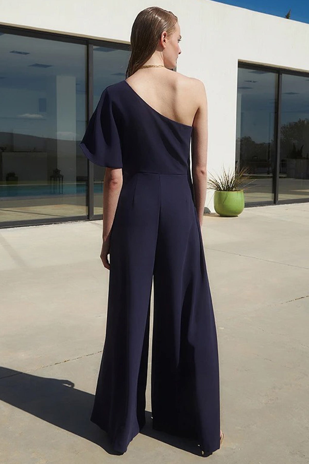 Bsb Tek Omuz Bacak Yırtmaçlı Abiye Tulum-Libas Trendy Fashion Store