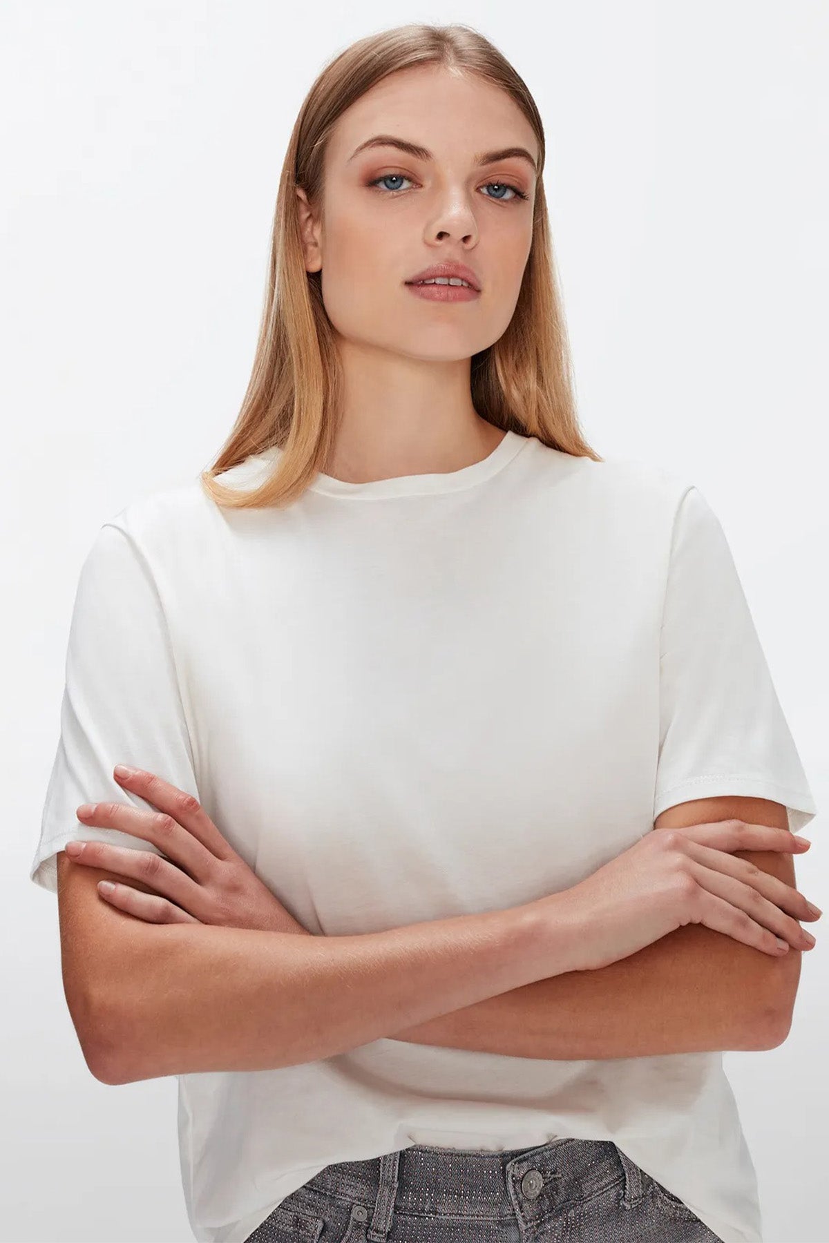 7 For All Mankind Cross Back Tee Yuvarlak Yaka T-shirt-Libas Trendy Fashion Store