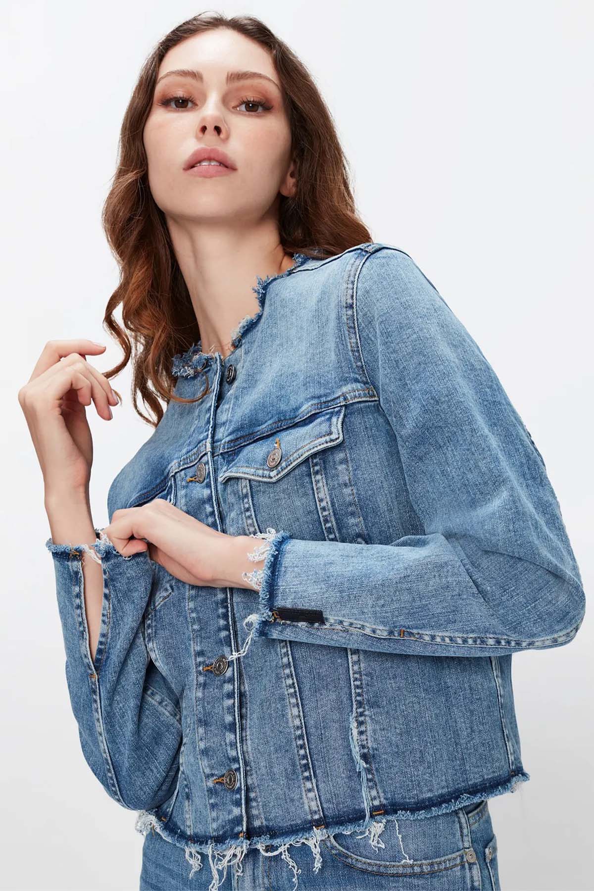 7 For All Mankind Kapak Cepli Streç Denim Ceket-Libas Trendy Fashion Store