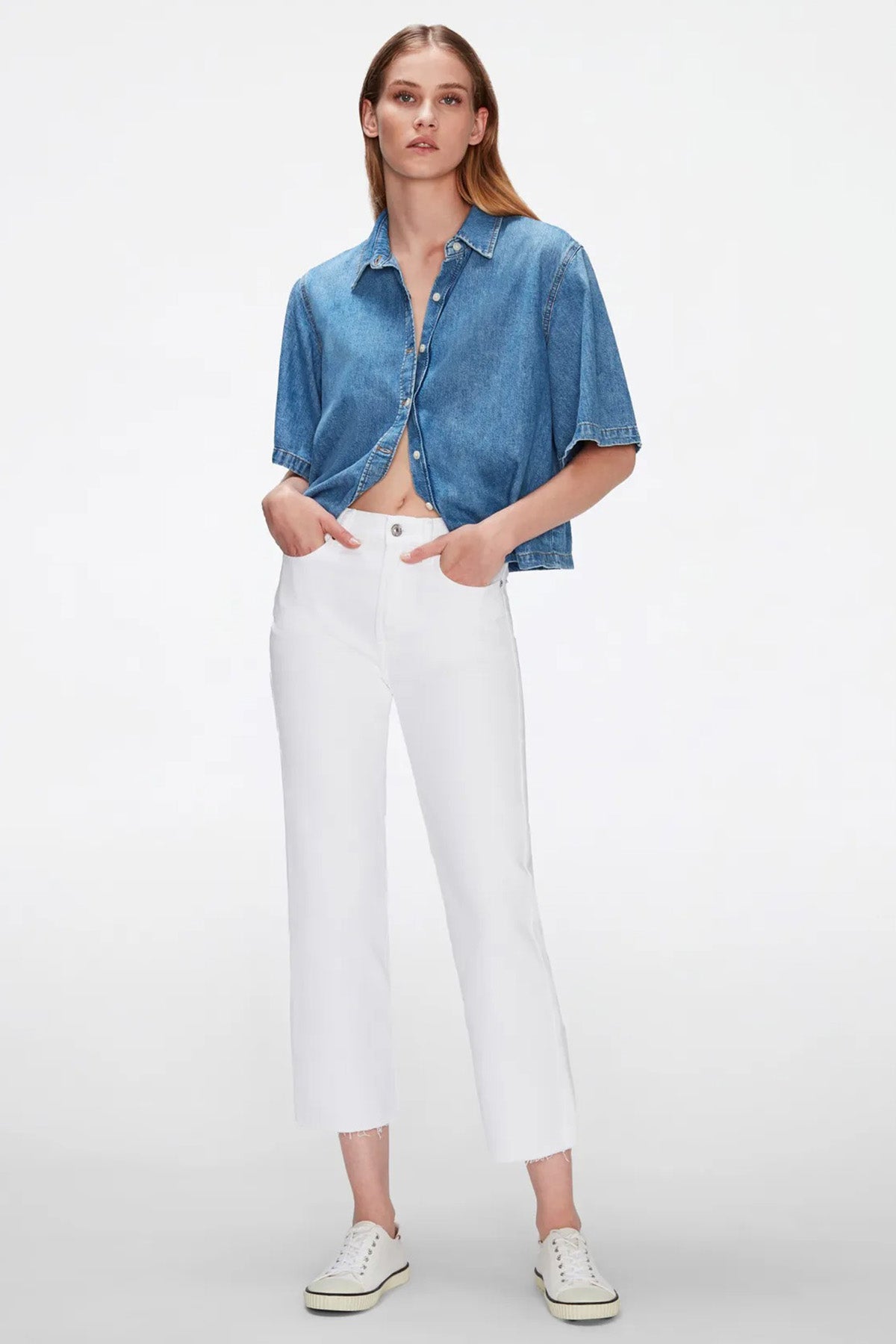 7 For All Mankind Logan Stovepipe Yüksek Bel Crop Paça Jeans-Libas Trendy Fashion Store