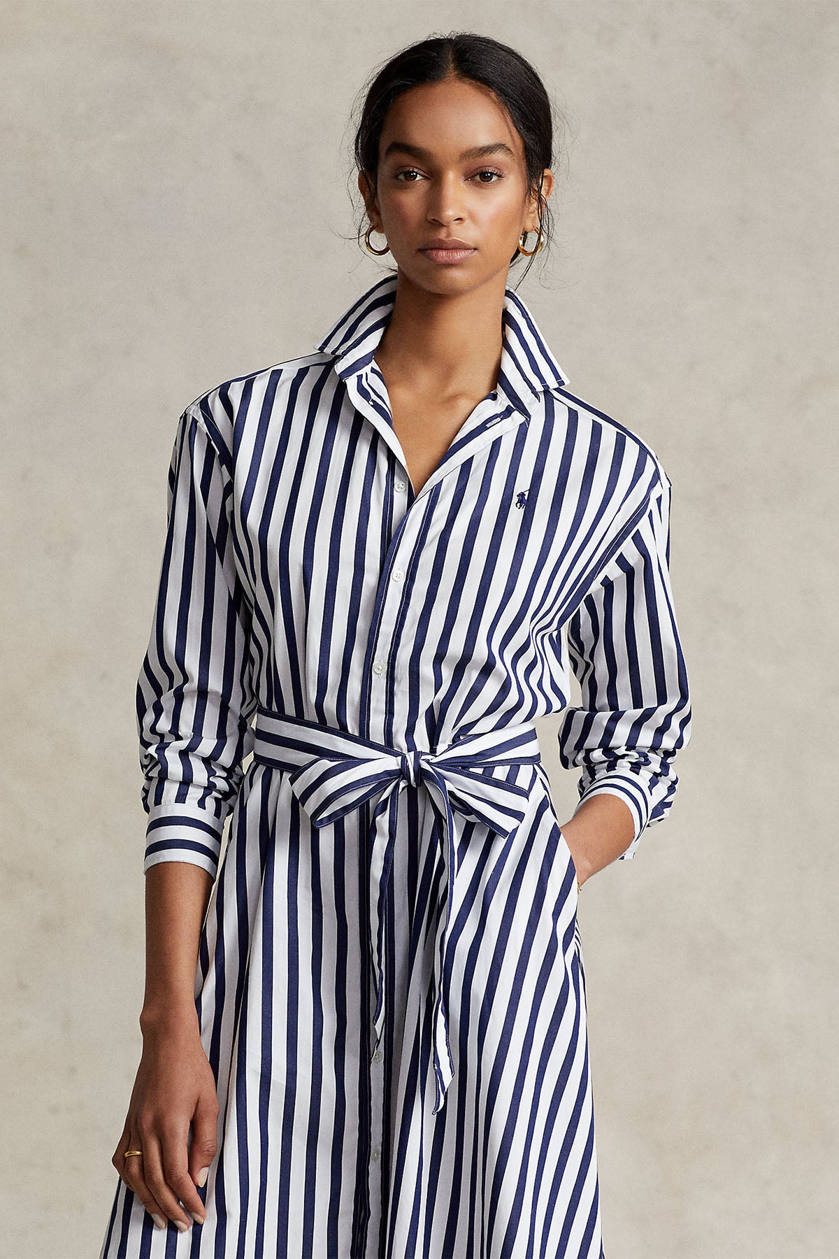 Polo Ralph Lauren Belden Kuşaklı Çizgili Midi Gömlek Elbise-Libas Trendy Fashion Store