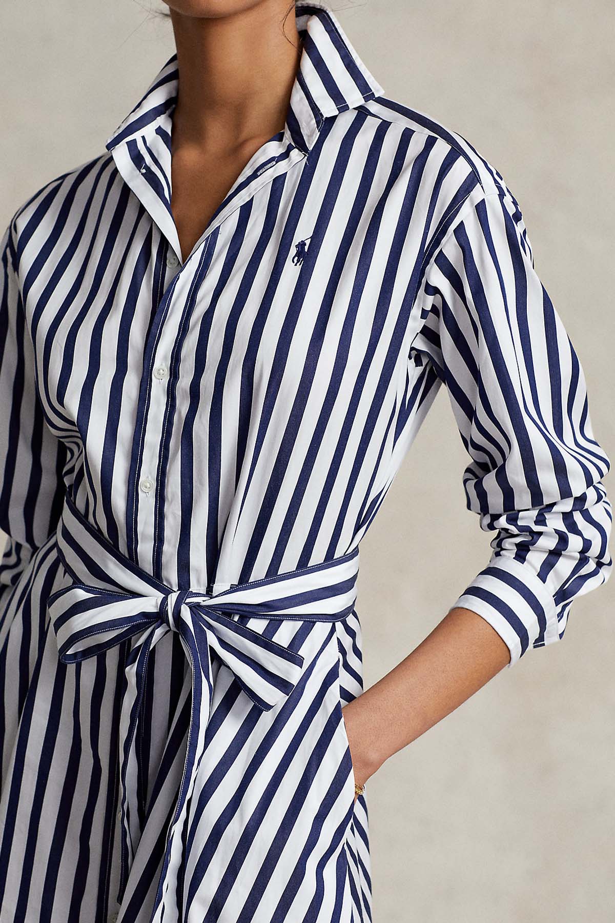 Polo Ralph Lauren Belden Kuşaklı Çizgili Midi Gömlek Elbise-Libas Trendy Fashion Store