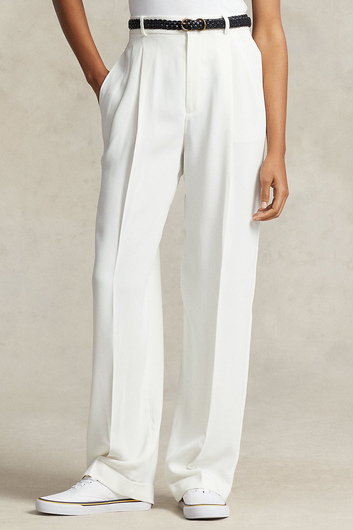 Polo Ralph Lauren Yüksek Bel Tek Pile Duble Paça Pantolon-Libas Trendy Fashion Store