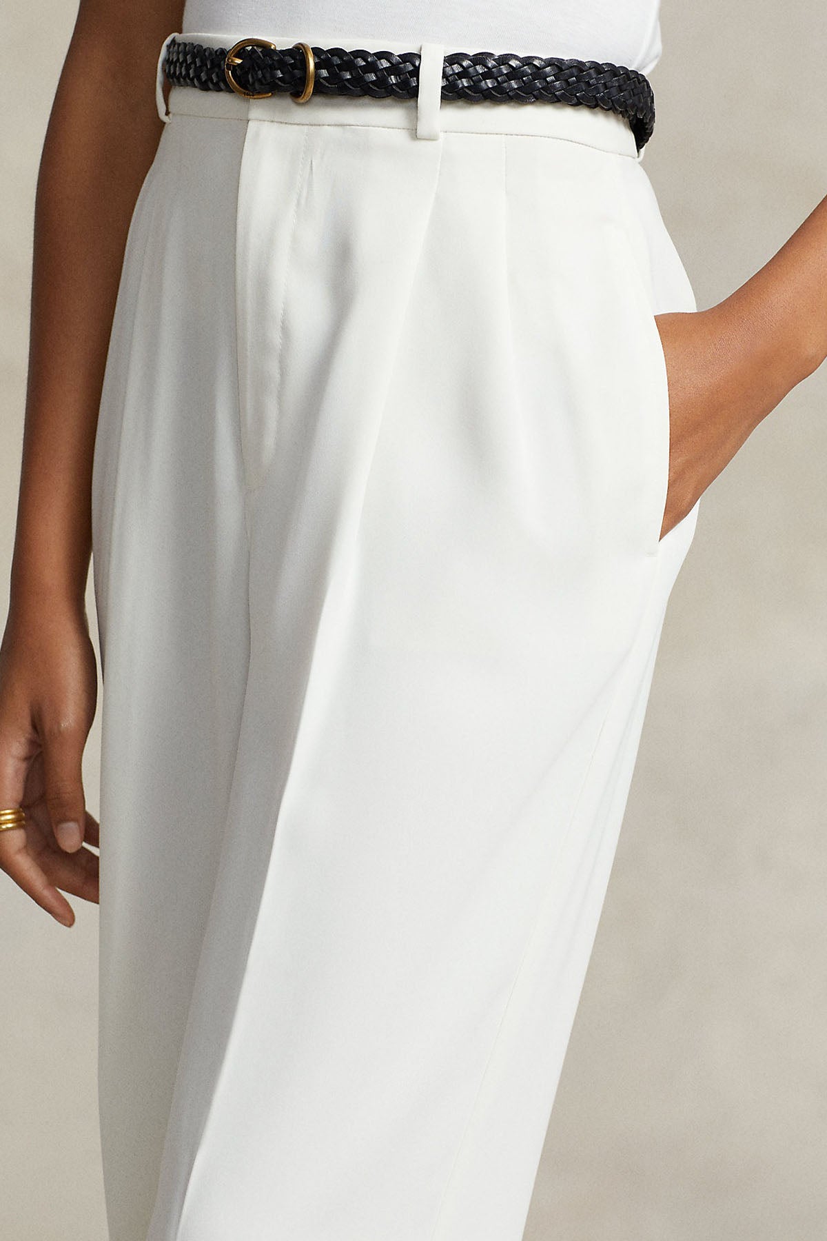 Polo Ralph Lauren Yüksek Bel Tek Pile Duble Paça Pantolon-Libas Trendy Fashion Store