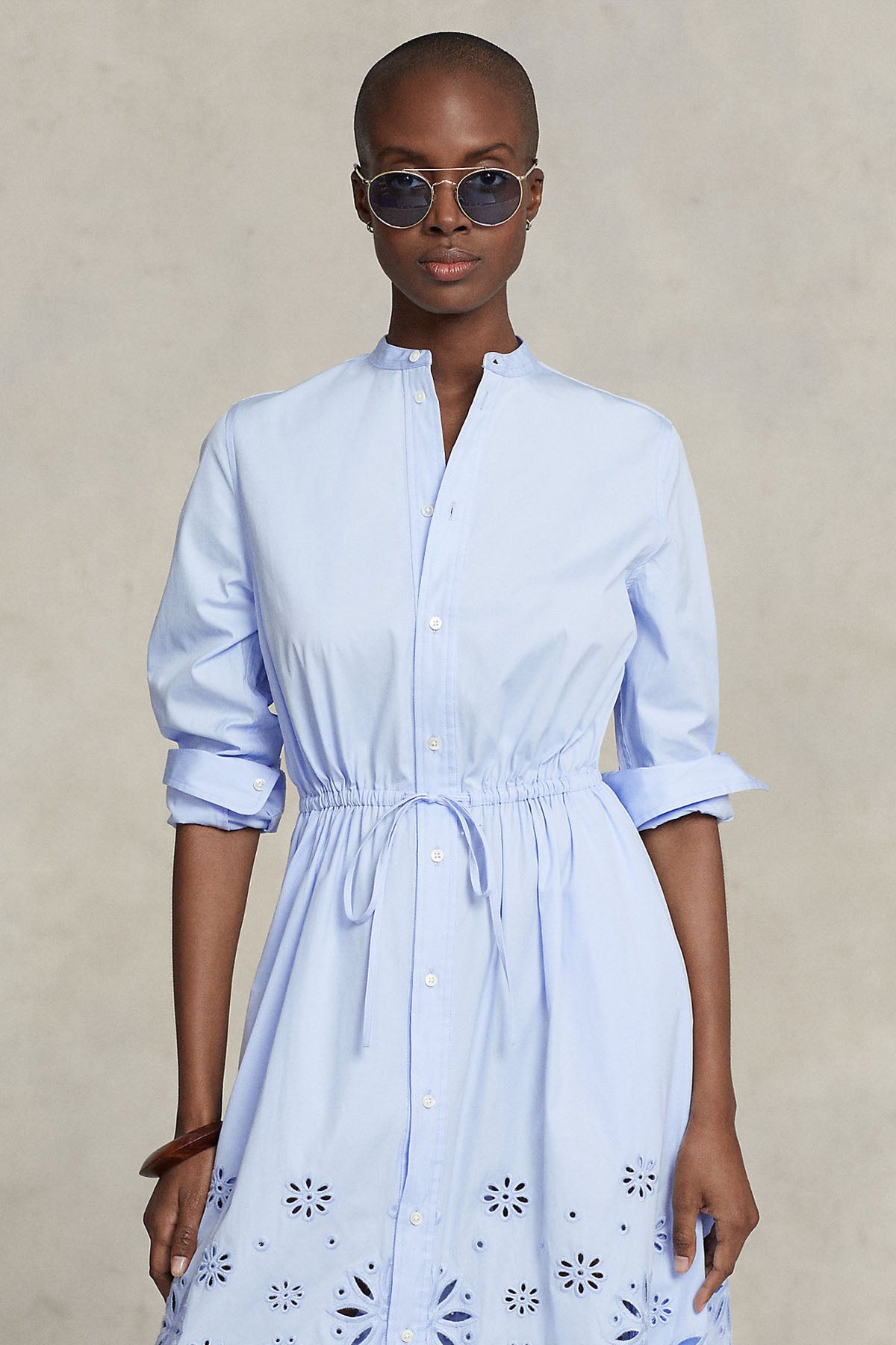 Polo Ralph Lauren Hakim Yaka Nakış Detaylı Lazer Kesim Midi Elbise-Libas Trendy Fashion Store