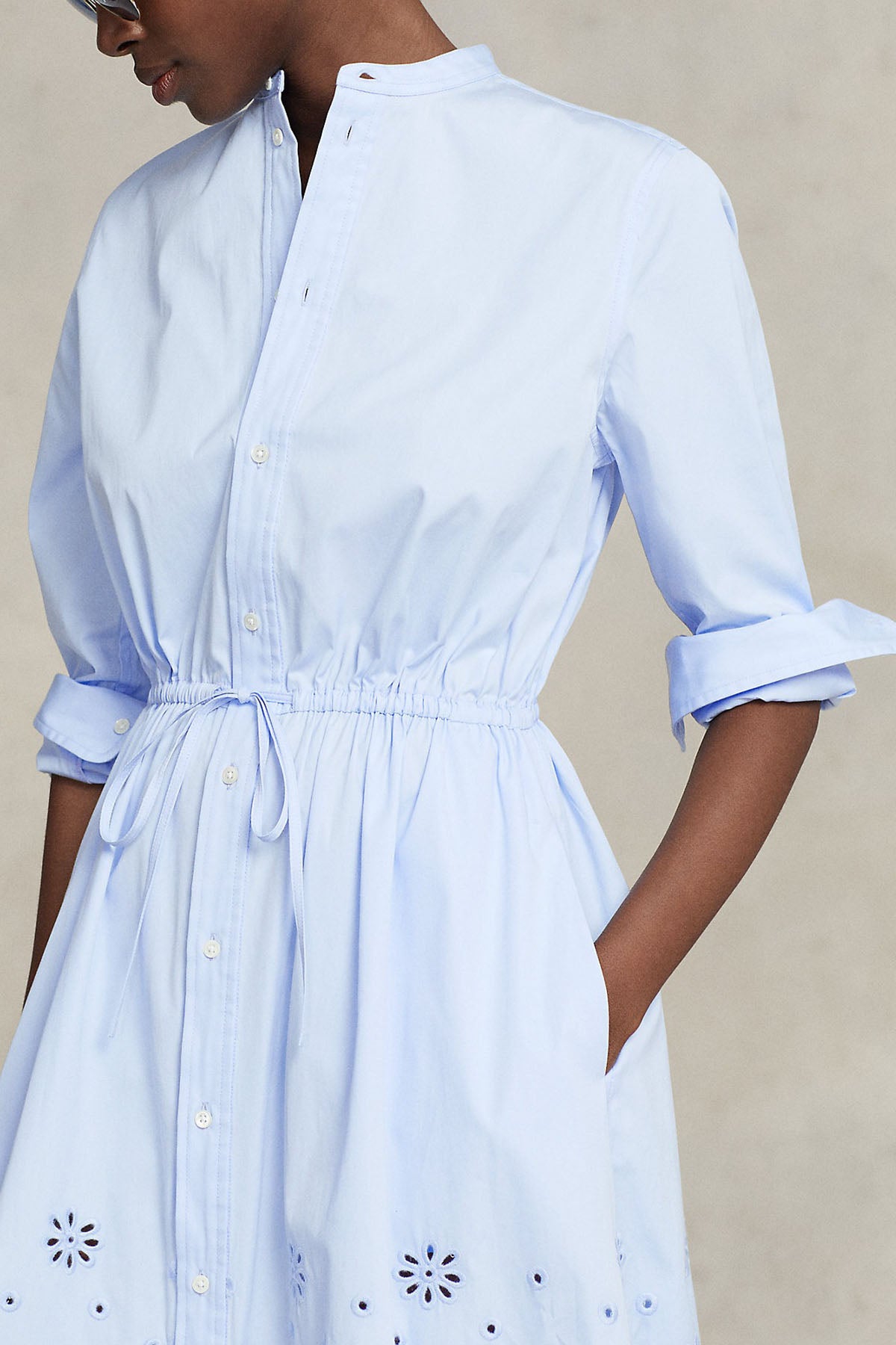 Polo Ralph Lauren Hakim Yaka Nakış Detaylı Lazer Kesim Midi Elbise-Libas Trendy Fashion Store