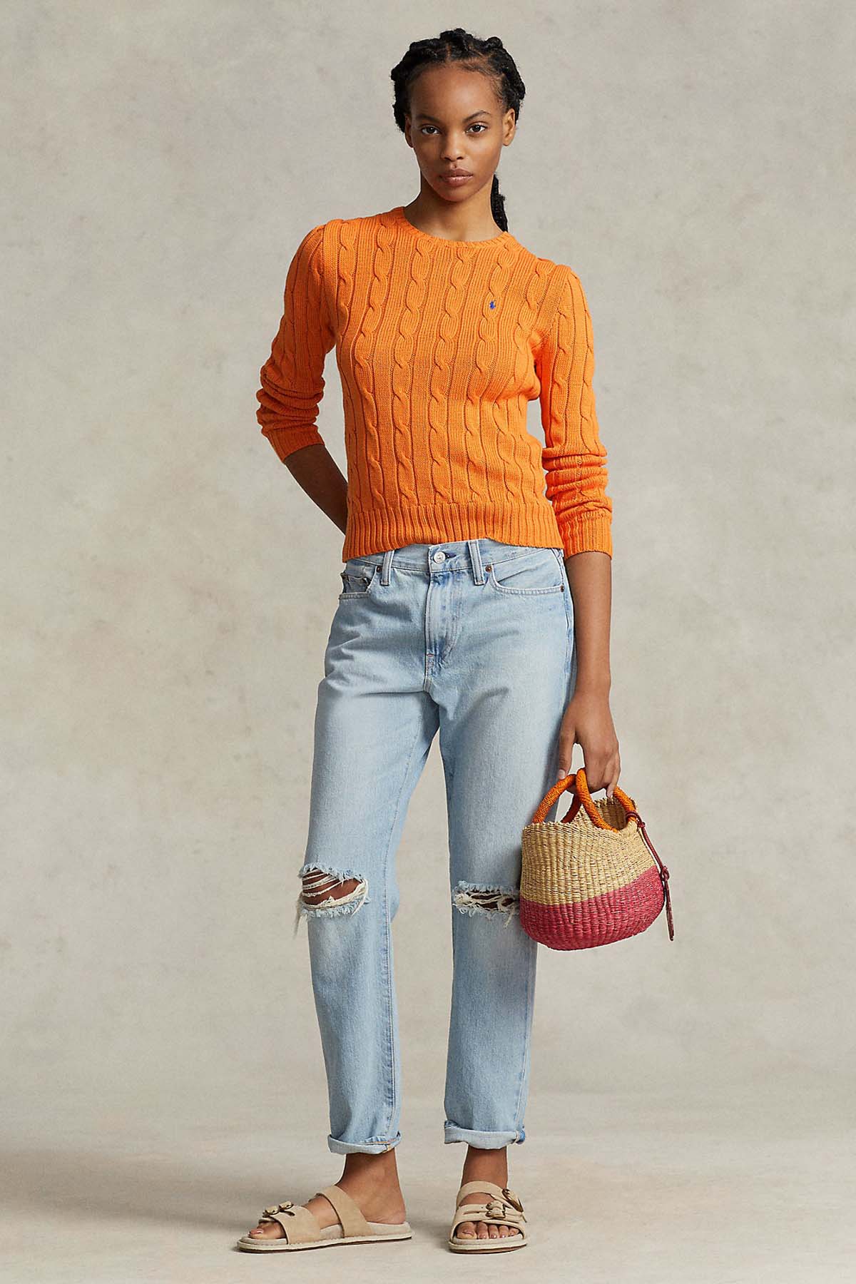 Polo Ralph Lauren Pima Cotton Slim Fit Yuvarlak Yaka Saç Örgü Triko-Libas Trendy Fashion Store