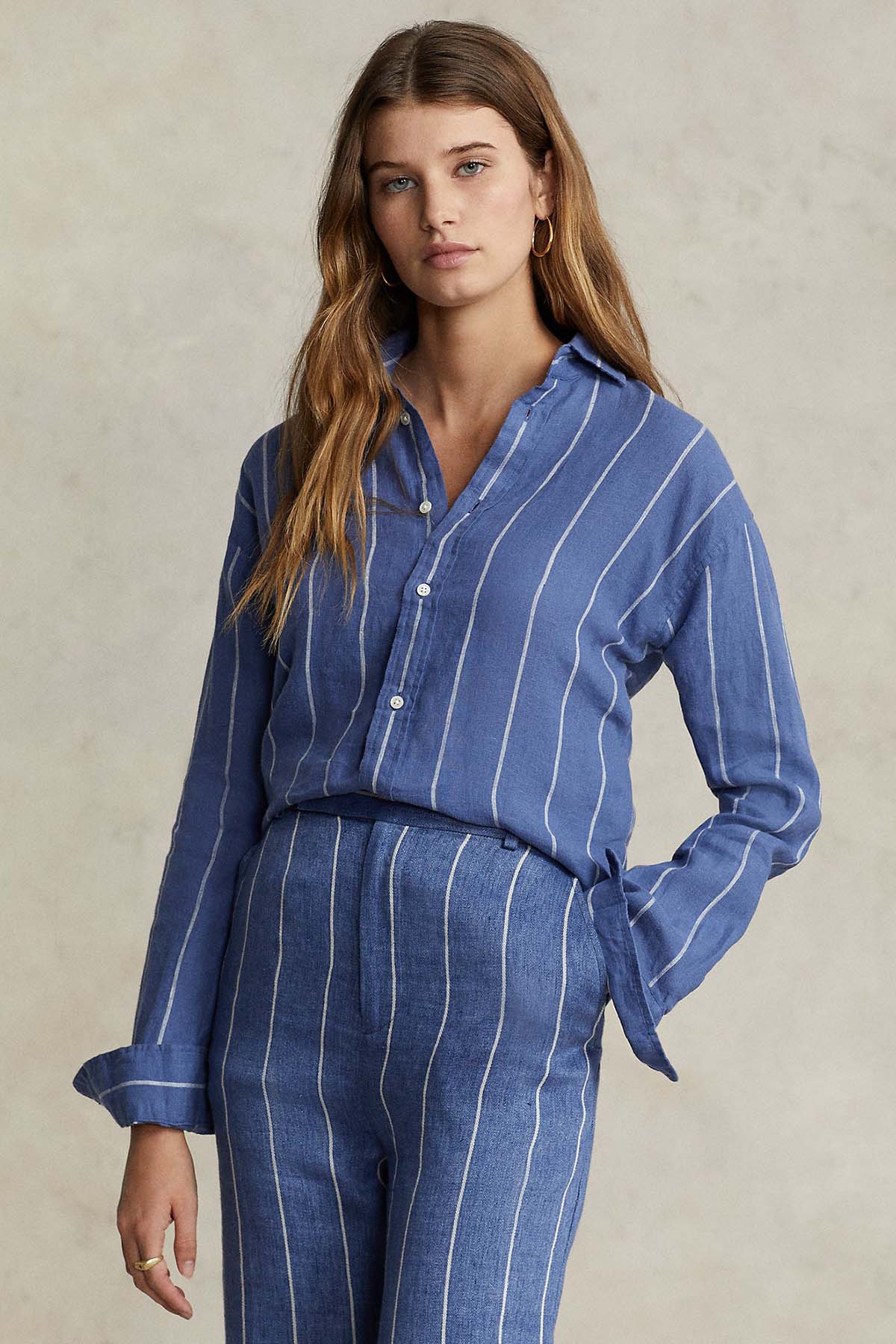 Polo Ralph Lauren Relaxed Fit Çizgili Keten Gömlek-Libas Trendy Fashion Store