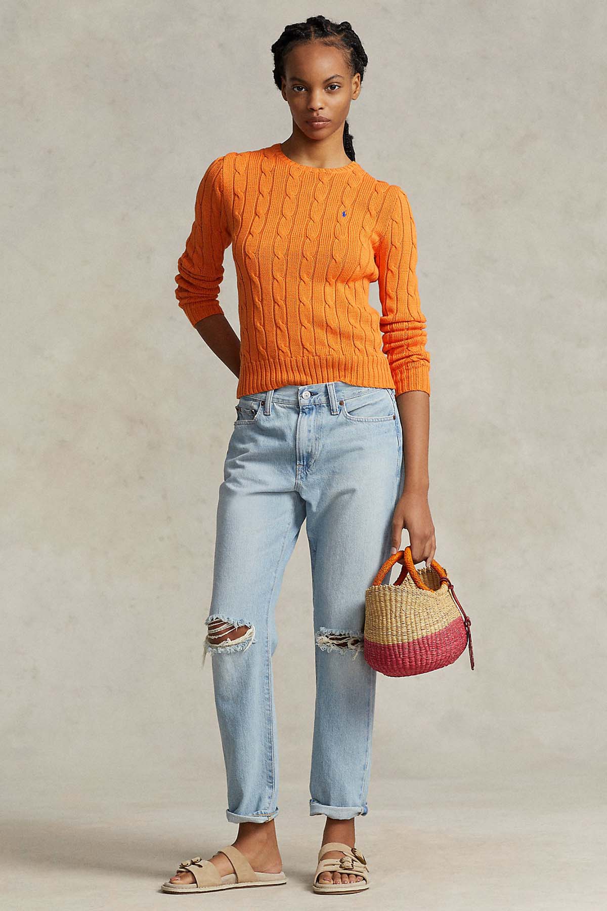 Polo Ralph Lauren Pima Cotton Slim Fit Yuvarlak Yaka Saç Örgü Triko-Libas Trendy Fashion Store