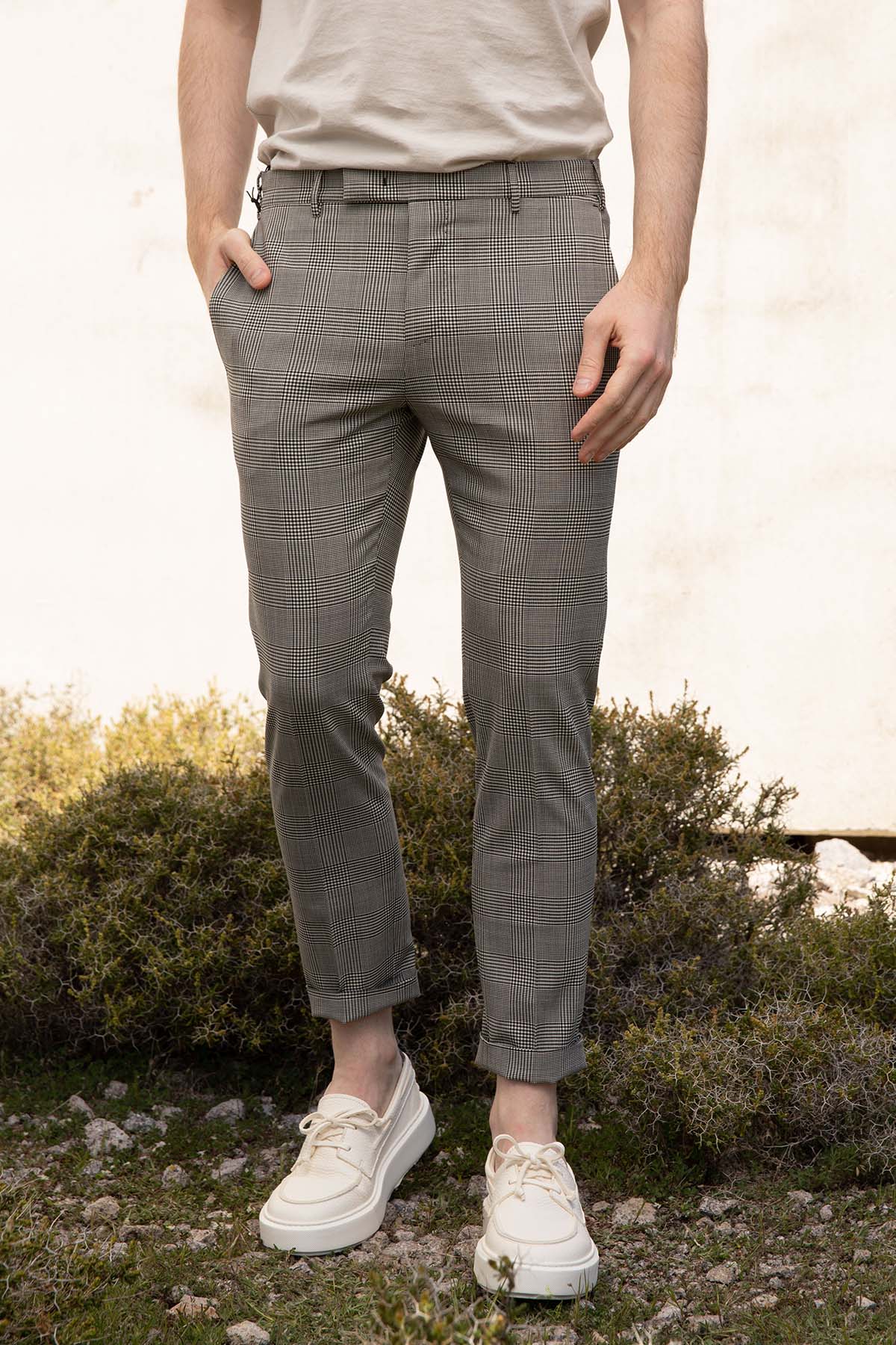 Pantaloni Torino Dieci Fit Ekoseli Yandan Cepli Streç Pantolon-Libas Trendy Fashion Store