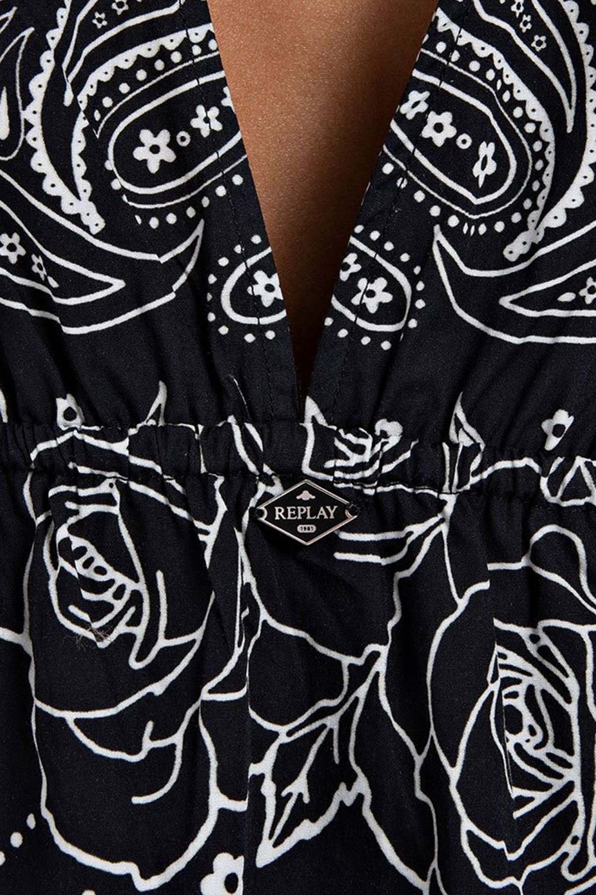 Replay V Yaka Belden Büzgülü Midi Elbise-Libas Trendy Fashion Store