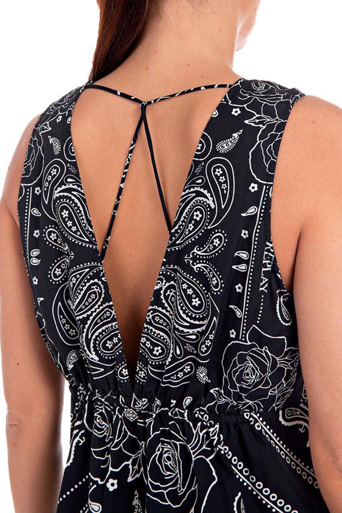 Replay V Yaka Belden Büzgülü Midi Elbise-Libas Trendy Fashion Store