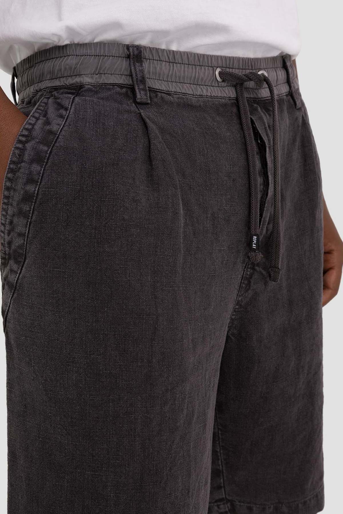 Replay Beli Lastikli Tek Pile Keten Şort-Libas Trendy Fashion Store