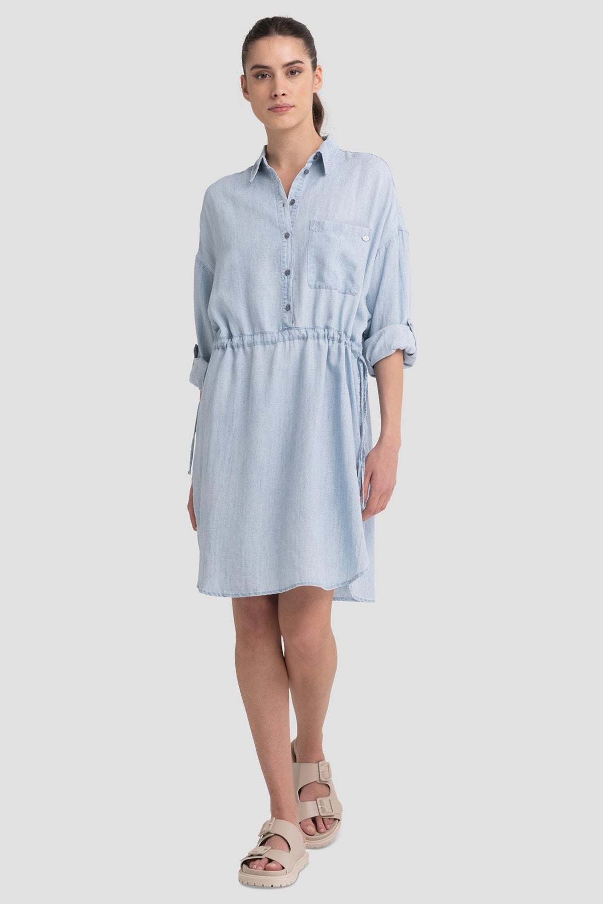 Replay Geniş Kesim Belden Büzgülü Denim Gömlek Elbise-Libas Trendy Fashion Store