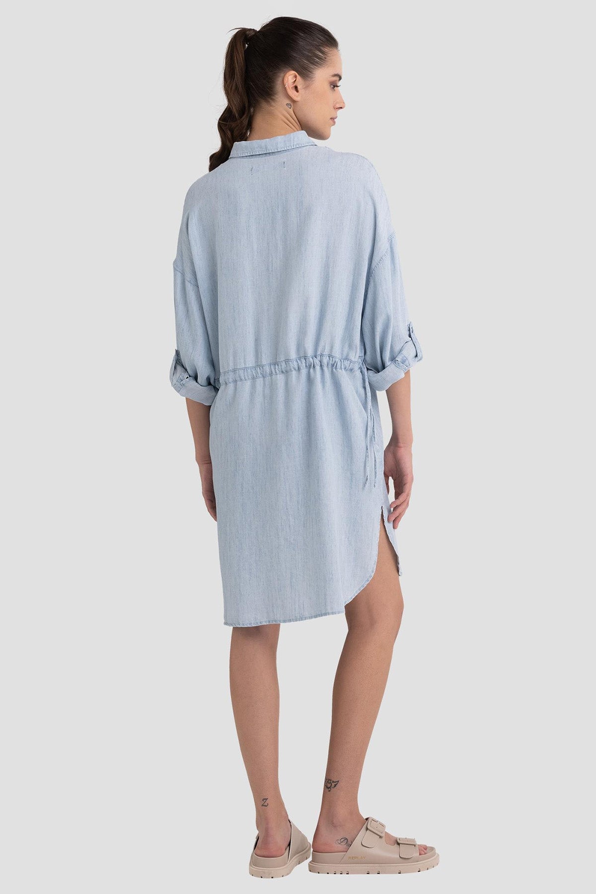 Replay Geniş Kesim Belden Büzgülü Denim Gömlek Elbise-Libas Trendy Fashion Store