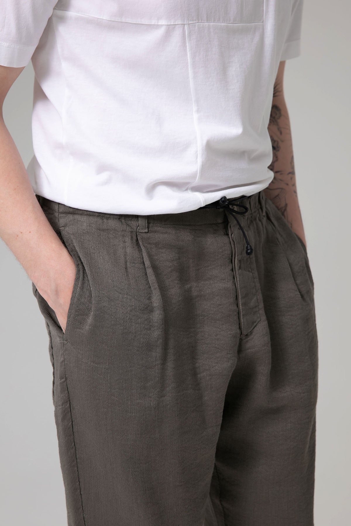 Transit Tek Pile Beli Lastikli Streç Keten Pantolon