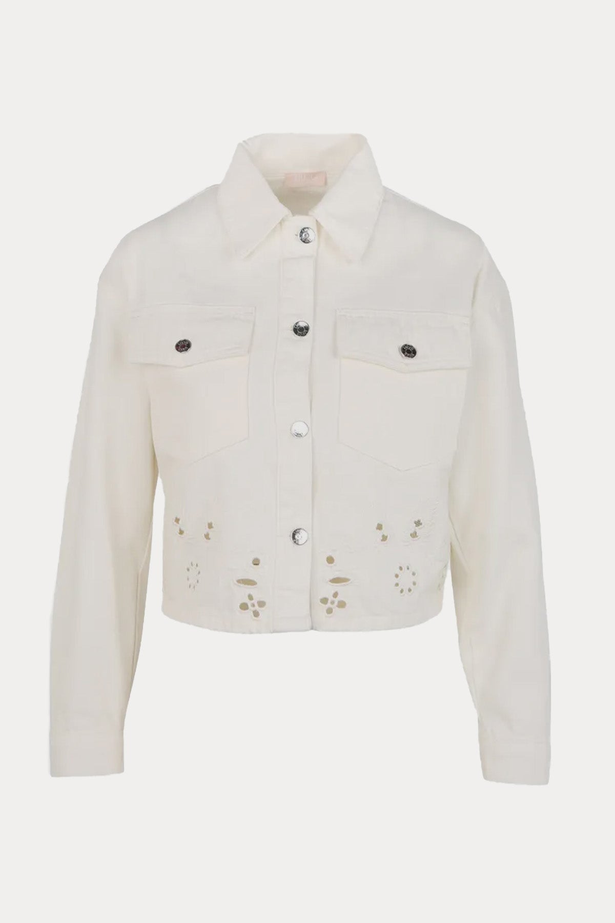 Liu Jo Lazer Kesim Nakış Detaylı Crop Denim Ceket-Ceket-Libas