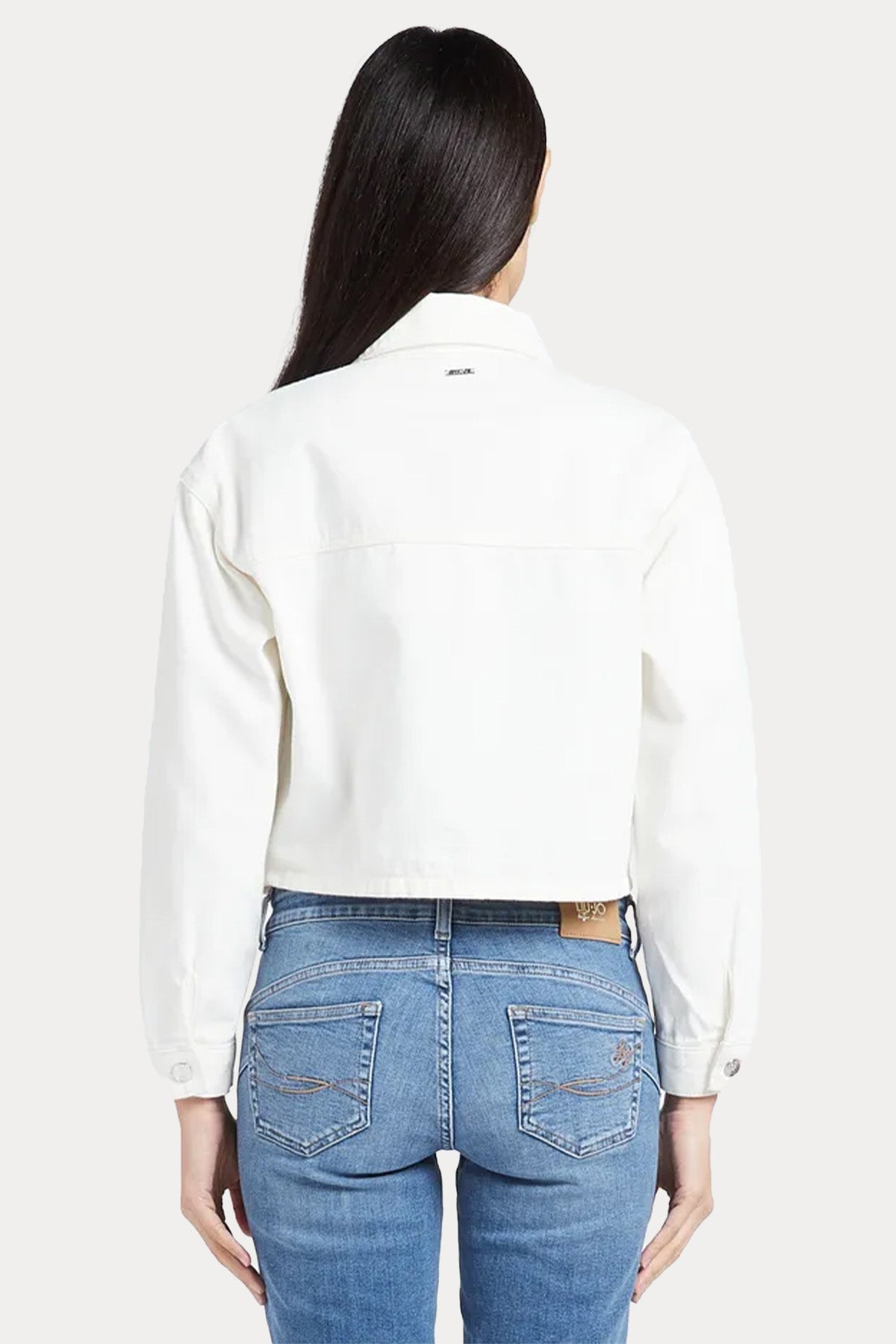 Liu Jo Lazer Kesim Nakış Detaylı Crop Denim Ceket-Ceket-Libas