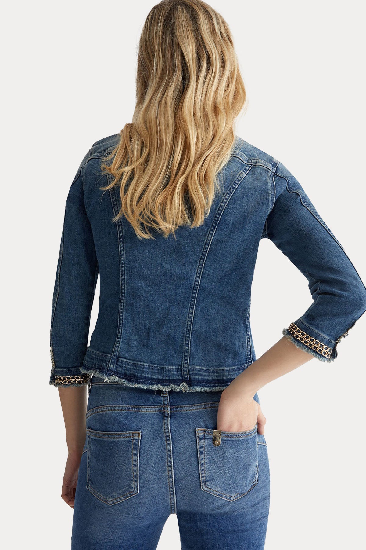 Liu Jo Yuvarlak Yaka Metal Aksesuarlı Denim Ceket-Ceket-Libas