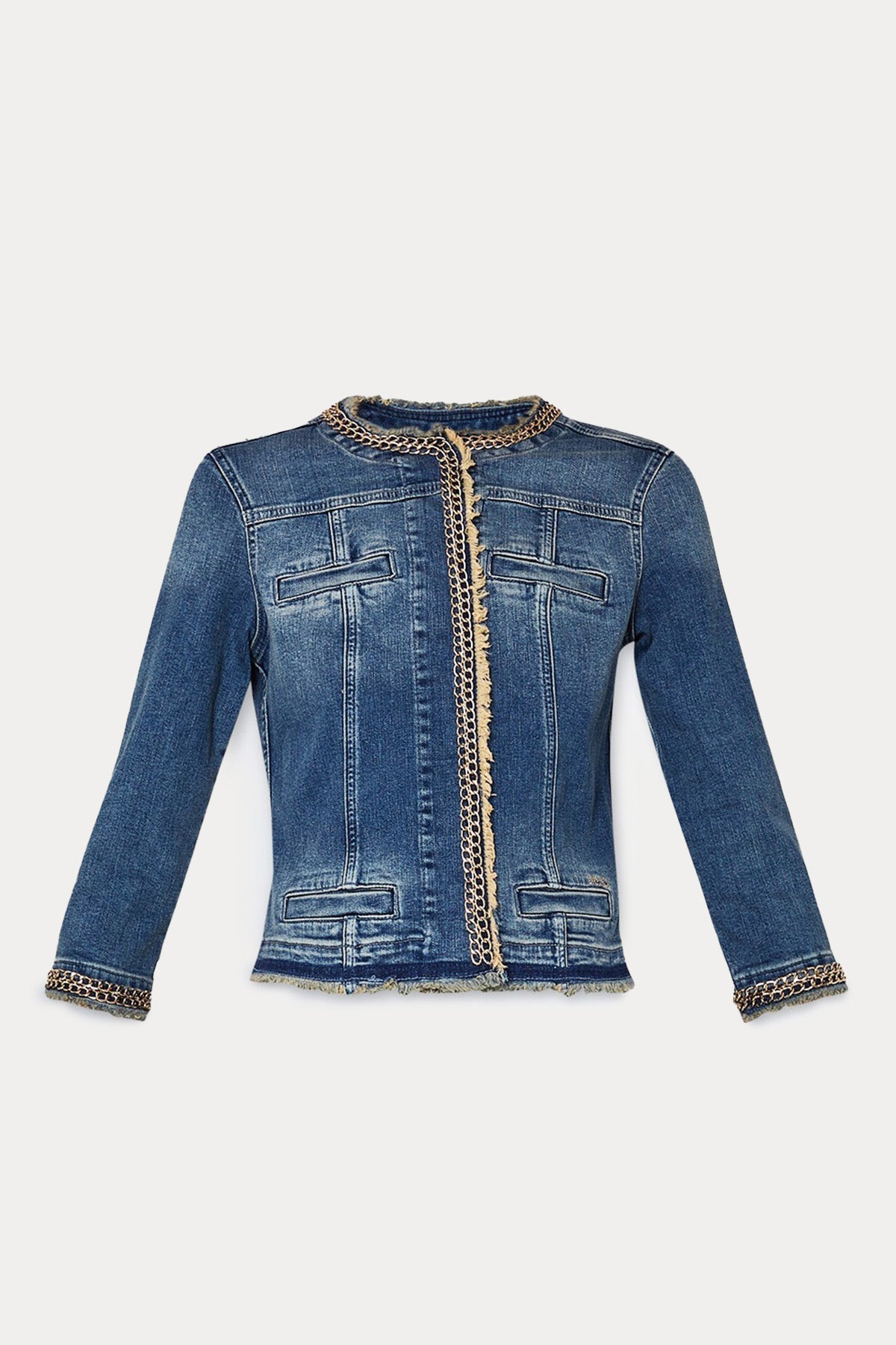 Liu Jo Yuvarlak Yaka Metal Aksesuarlı Denim Ceket-Ceket-Libas